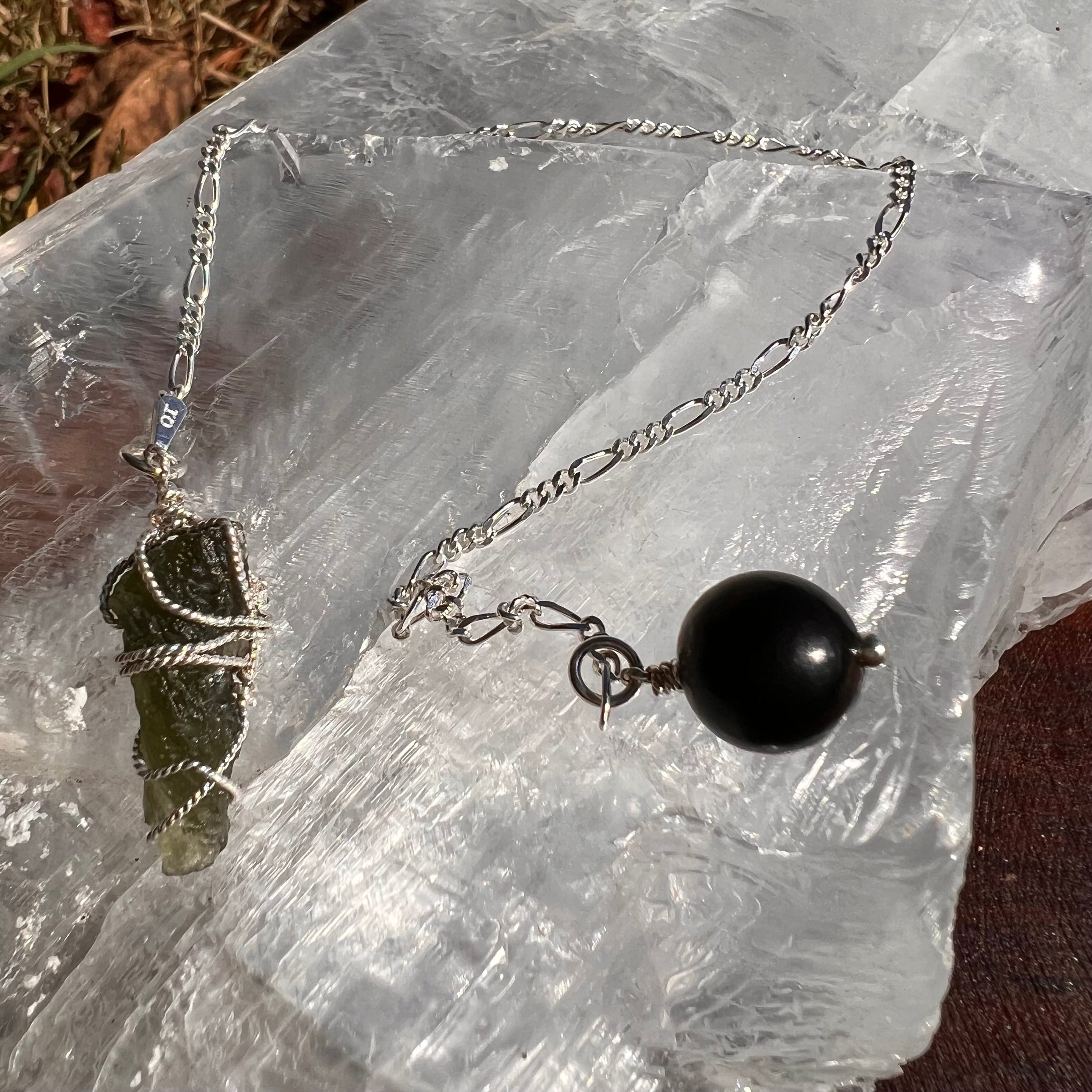 Jet & Moldavite Pendulum #22-Moldavite Life