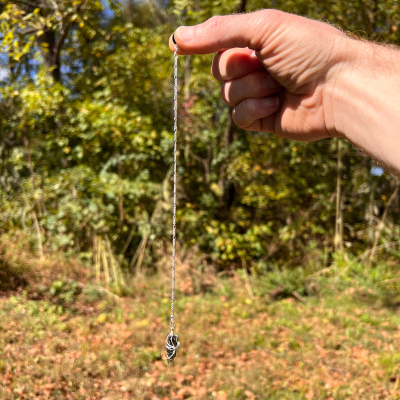 Jet & Moldavite Pendulum #22-Moldavite Life