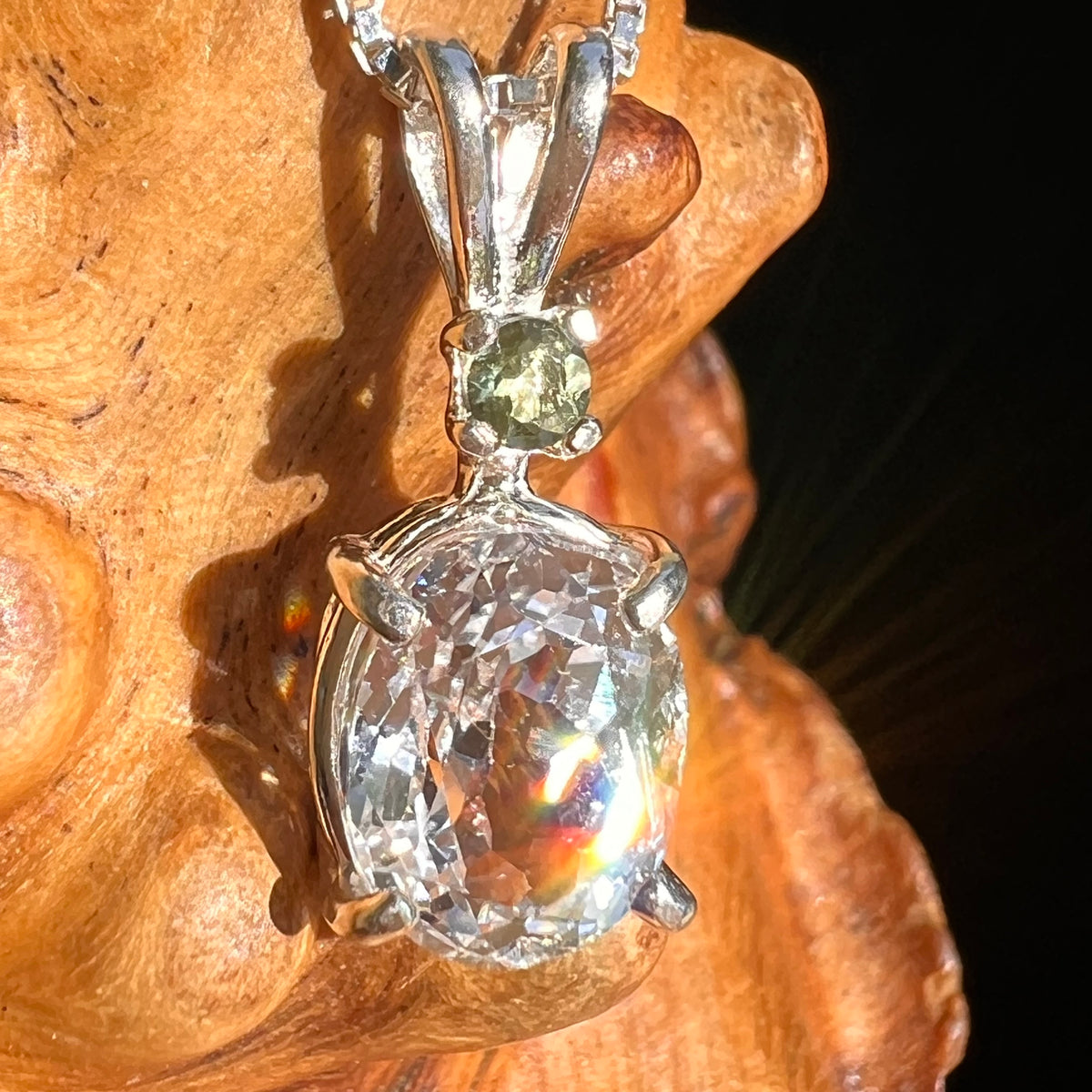 Kunzite & Moldavite Necklace Sterling Silver #6741-Moldavite Life