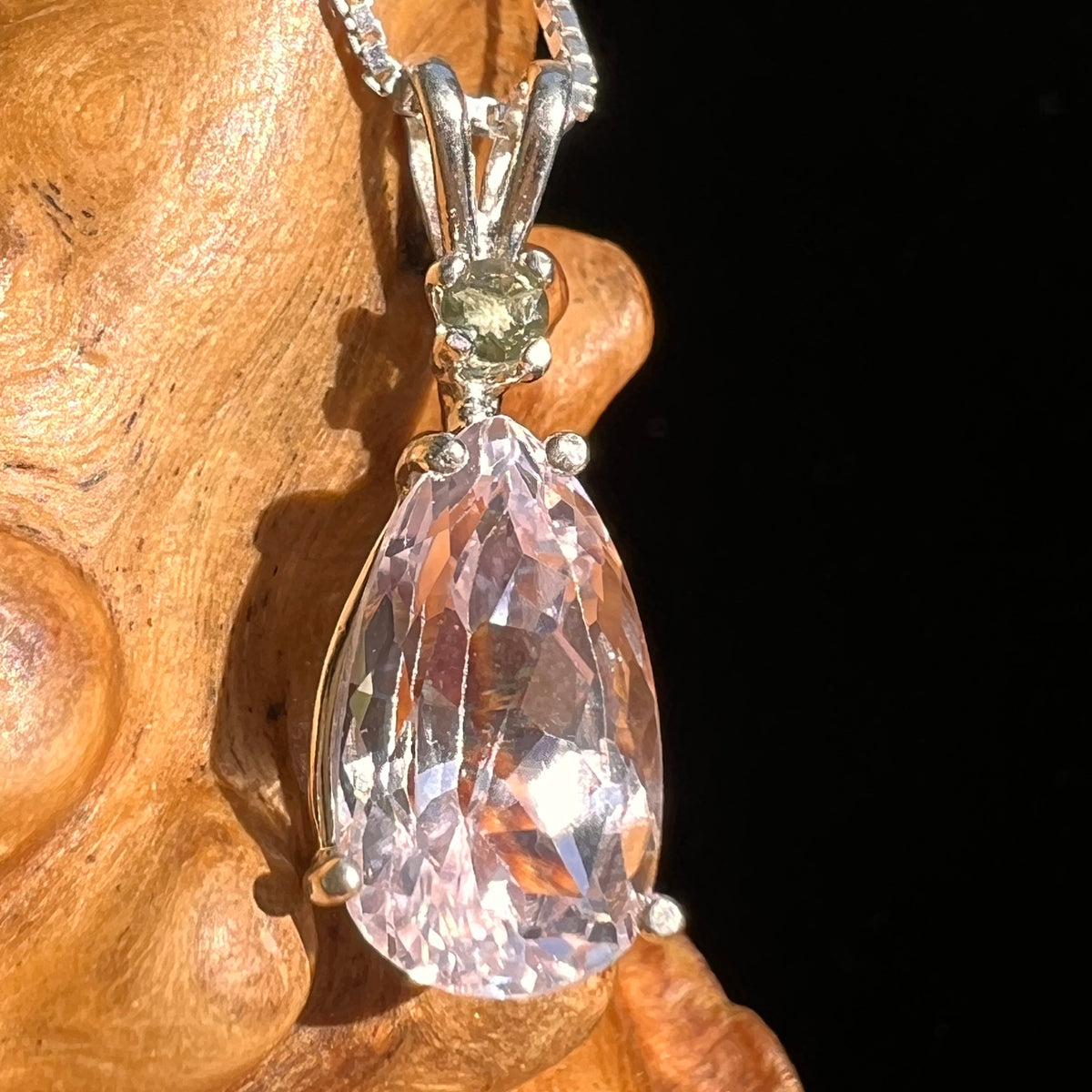 Kunzite & Moldavite Necklace Sterling Silver #6744-Moldavite Life