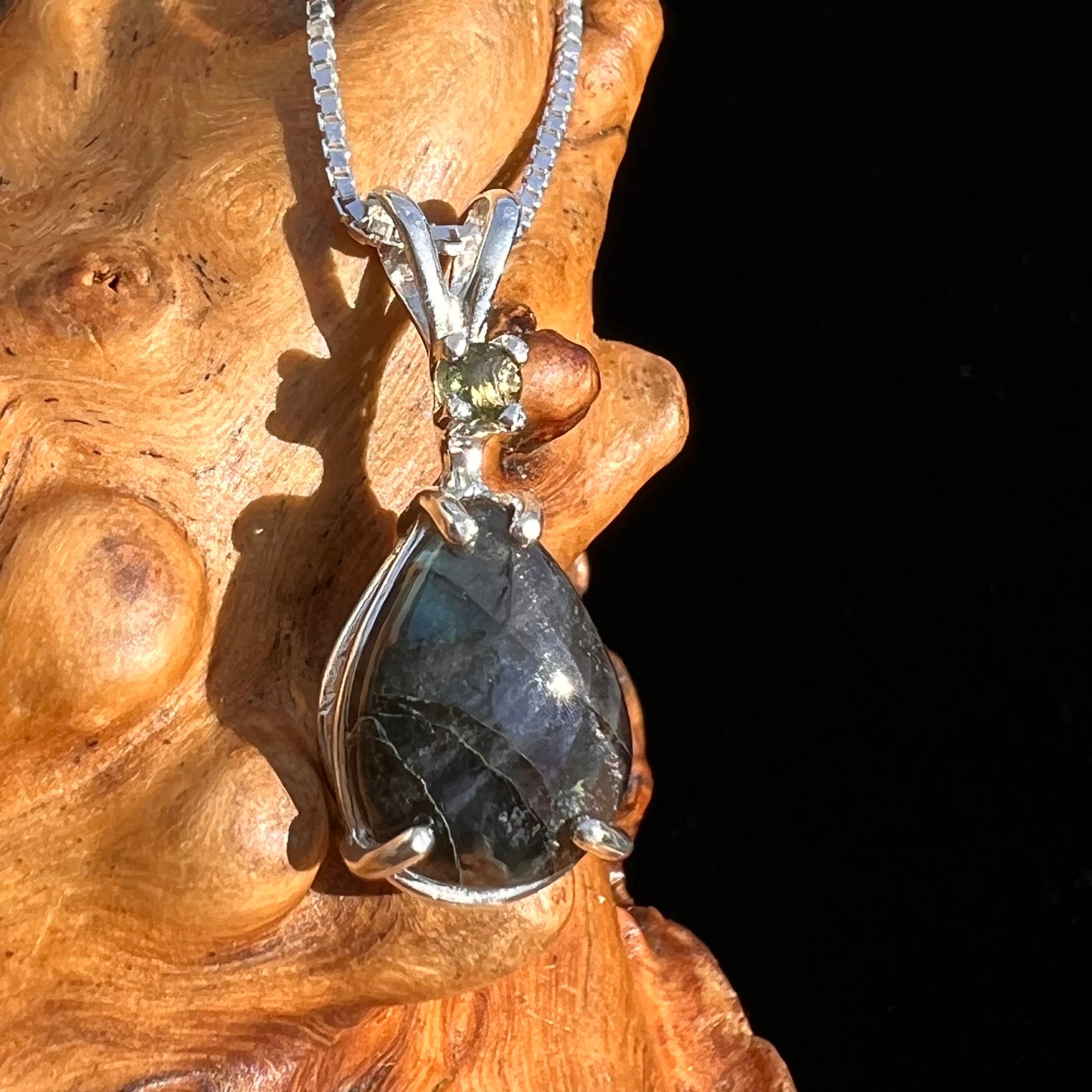 Labradorite & Moldavite Necklace Sterling Silver #6550