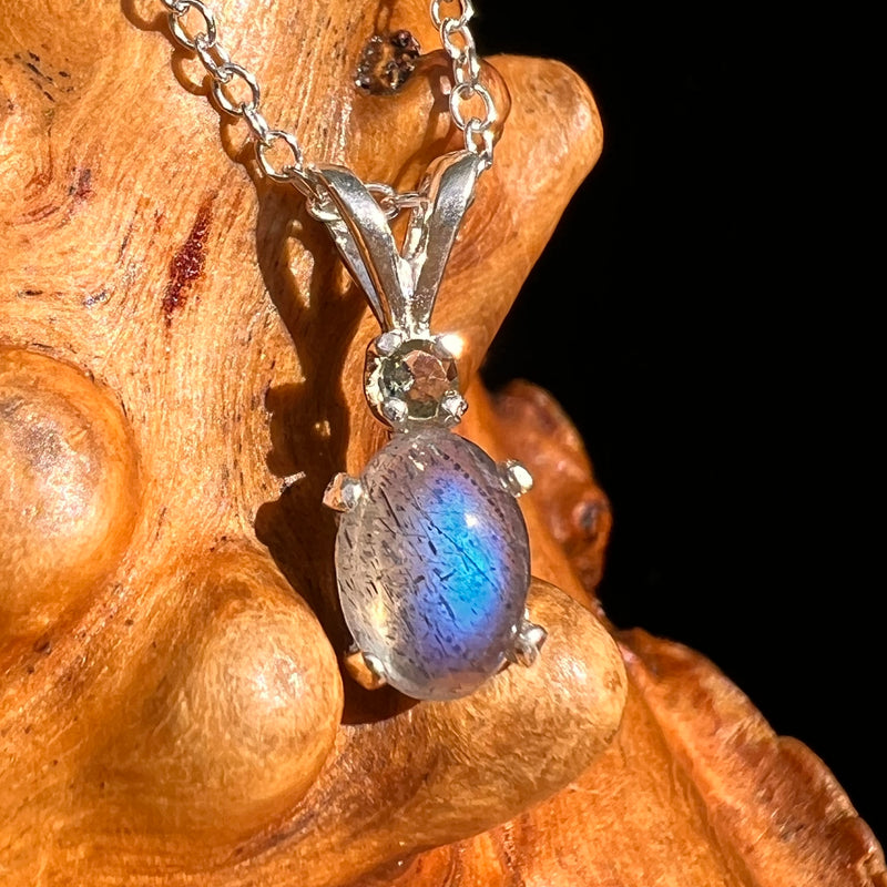 Labradorite & Moldavite Necklace Sterling Silver #8697-Moldavite Life
