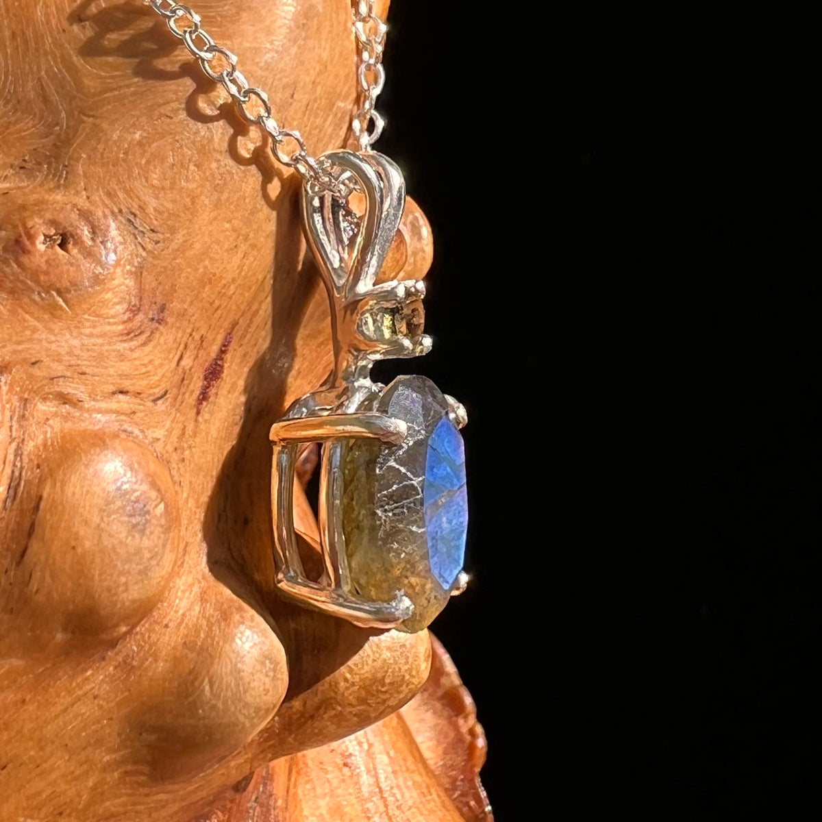 Labradorite & Moldavite Necklace Sterling Silver #8885-Moldavite Life