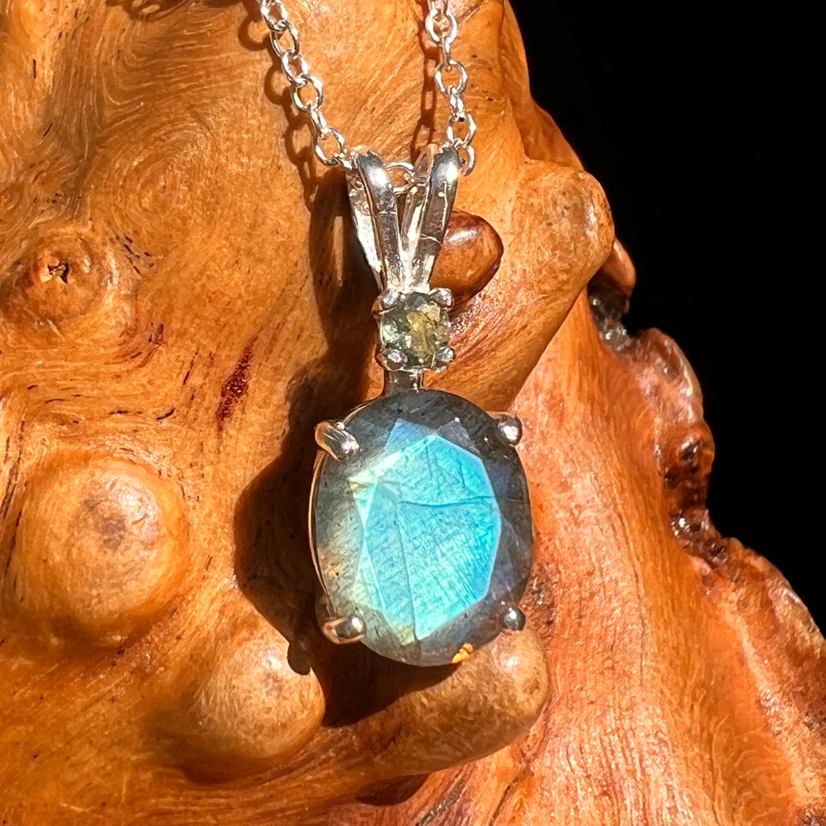 Labradorite & Moldavite Necklace Sterling Silver #8886-Moldavite Life