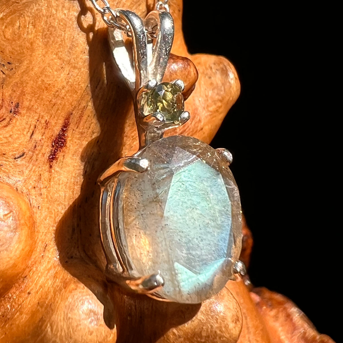 Labradorite & Moldavite Necklace Sterling Silver #8887-Moldavite Life