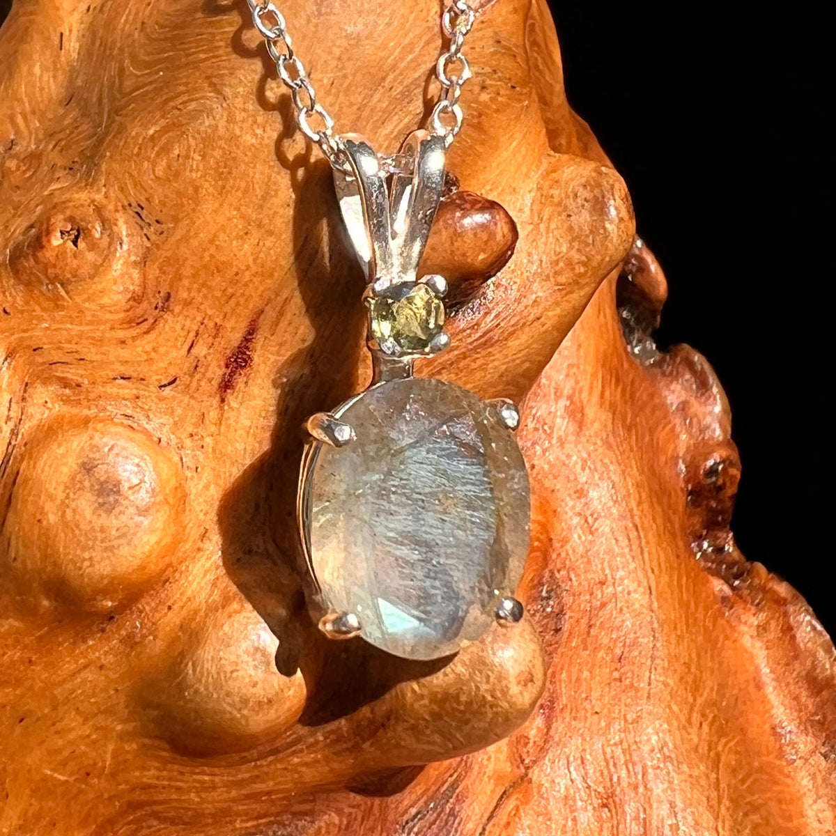 Labradorite & Moldavite Necklace Sterling Silver #8887-Moldavite Life