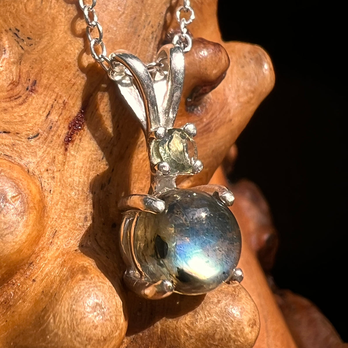 Labradorite & Moldavite Necklace Sterling Silver #8894-Moldavite Life