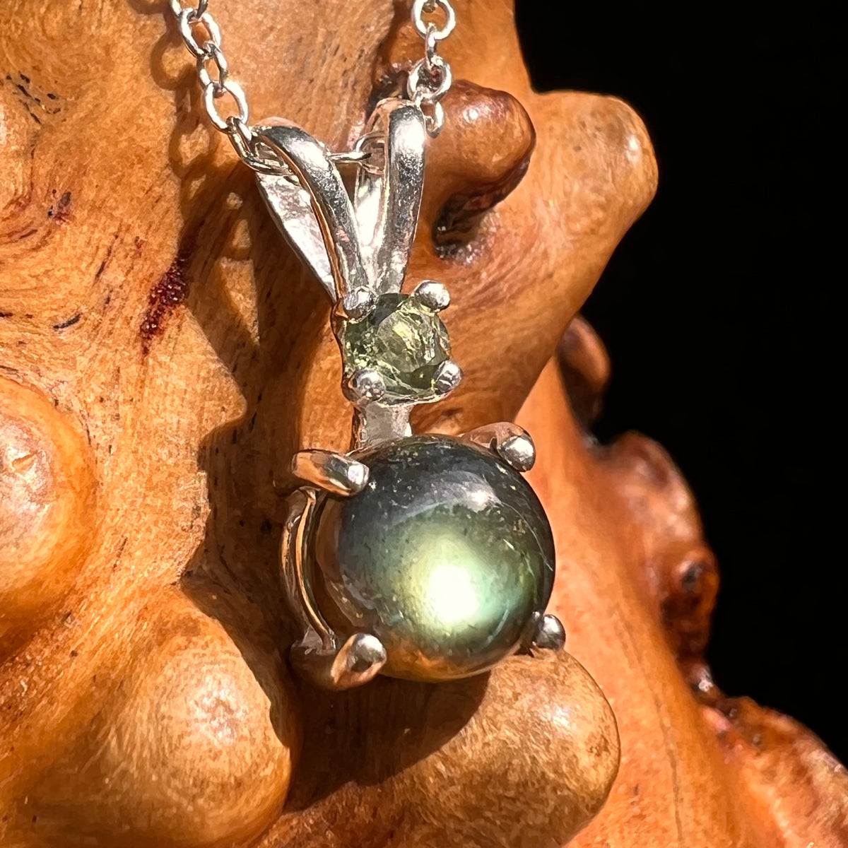 Labradorite & Moldavite Necklace Sterling Silver #8895-Moldavite Life