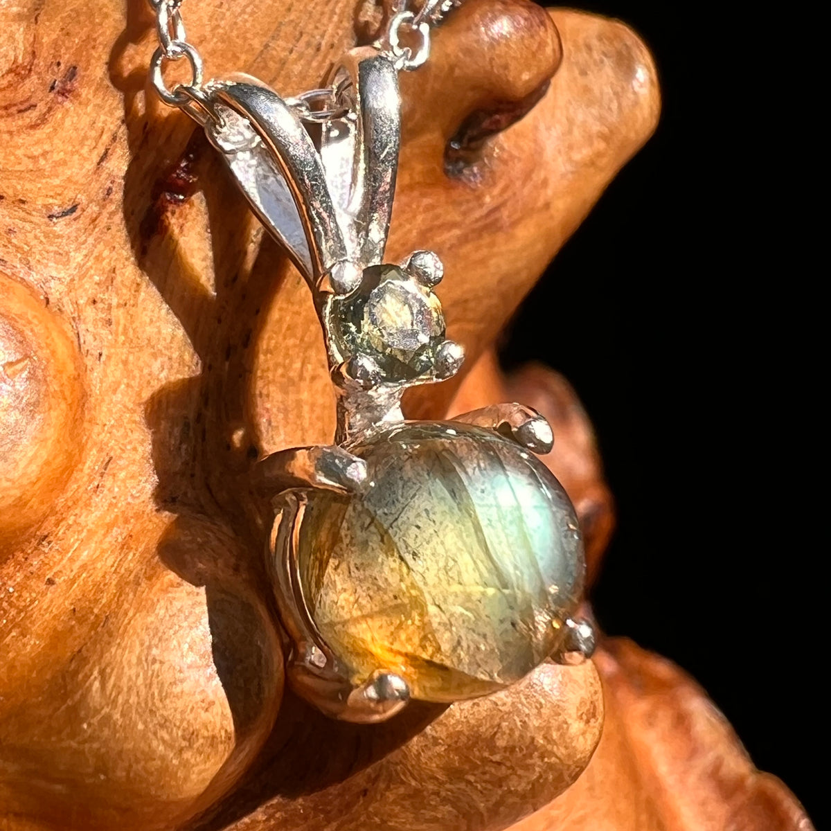Labradorite & Moldavite Necklace Sterling Silver #8897-Moldavite Life