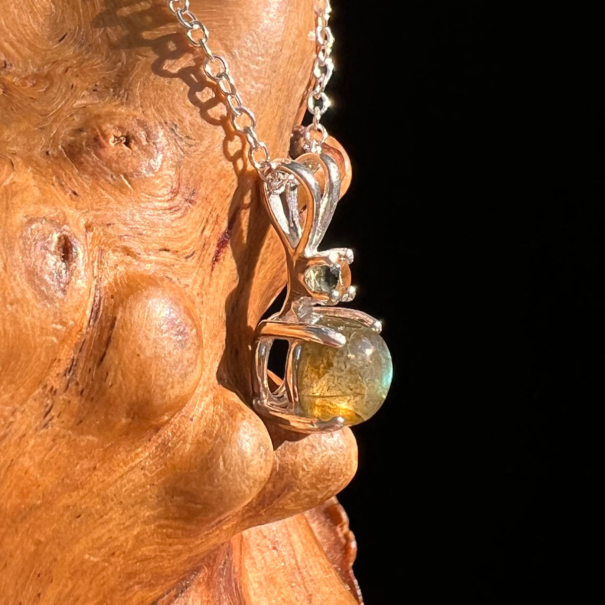 Labradorite & Moldavite Necklace Sterling Silver #8897-Moldavite Life