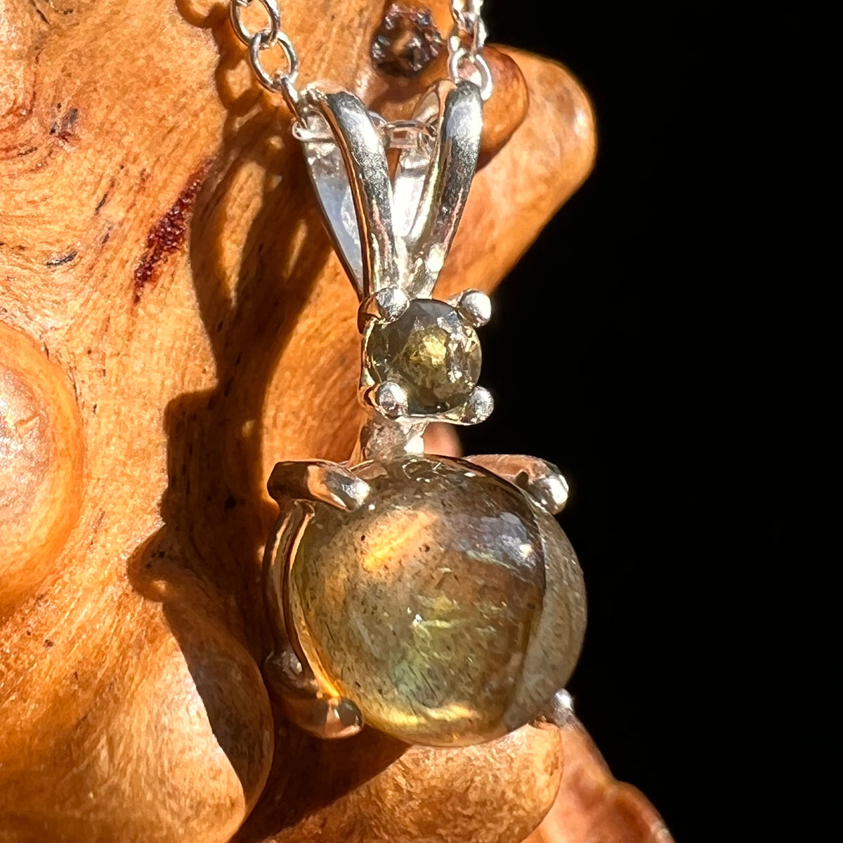 Labradorite & Moldavite Necklace Sterling Silver #8898-Moldavite Life