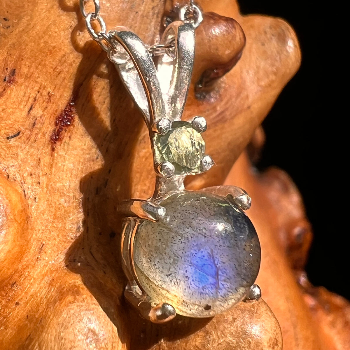 Labradorite & Moldavite Necklace Sterling Silver #8900-Moldavite Life