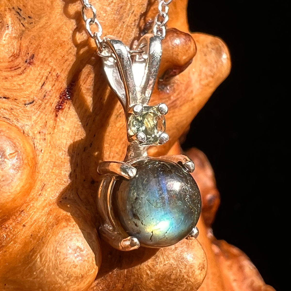 Labradorite & Moldavite Necklace Sterling Silver #8901-Moldavite Life