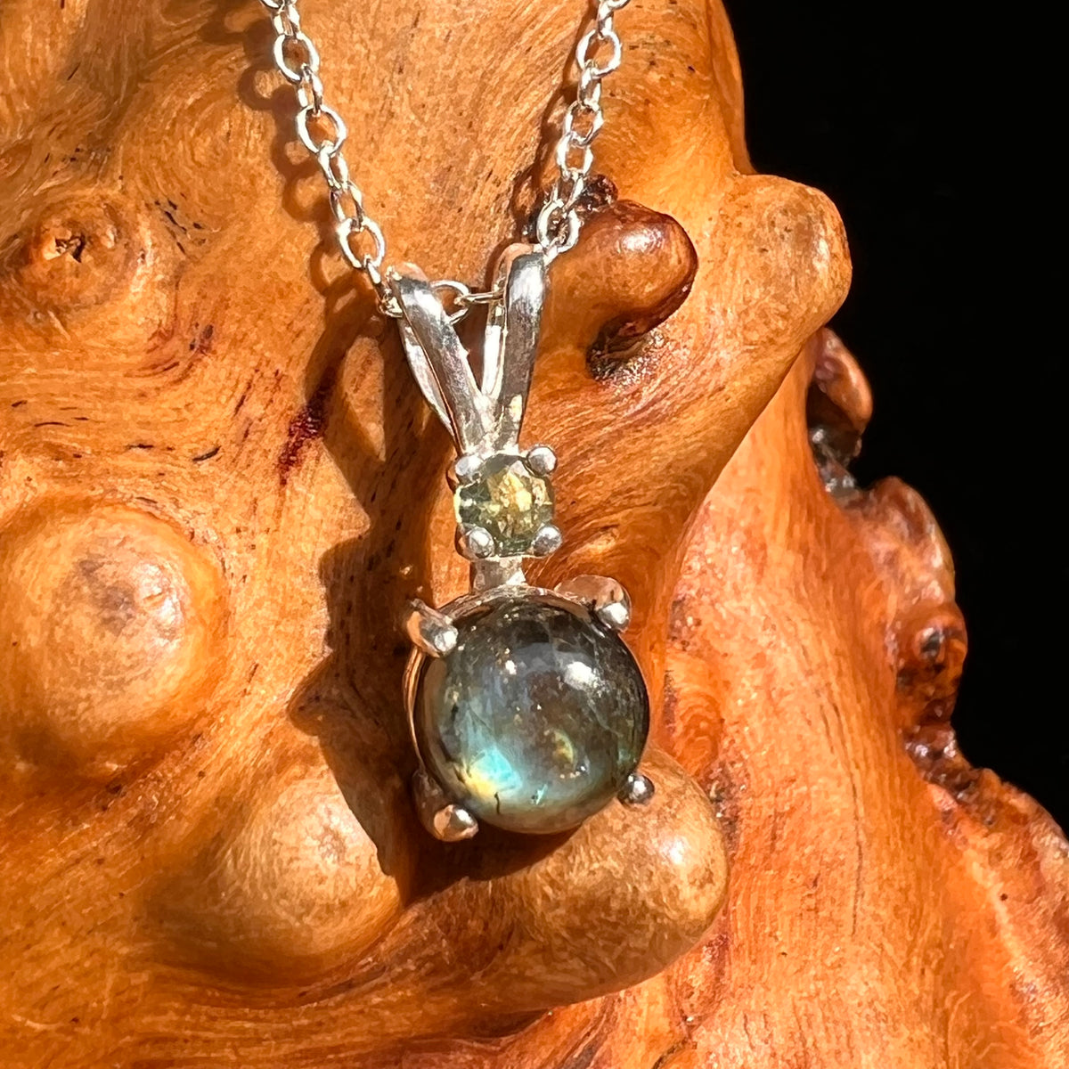 Labradorite & Moldavite Necklace Sterling Silver #8901-Moldavite Life