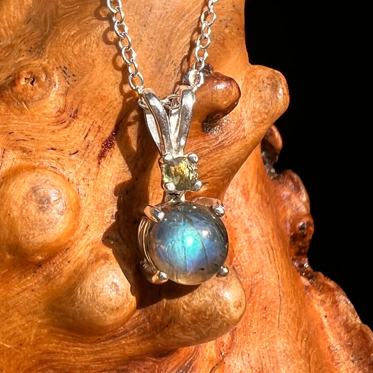 Labradorite & Moldavite Necklace Sterling Silver #8902-Moldavite Life