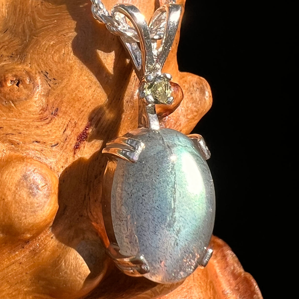 Labradorite & Moldavite Pendant Sterling Silver #8889-Moldavite Life