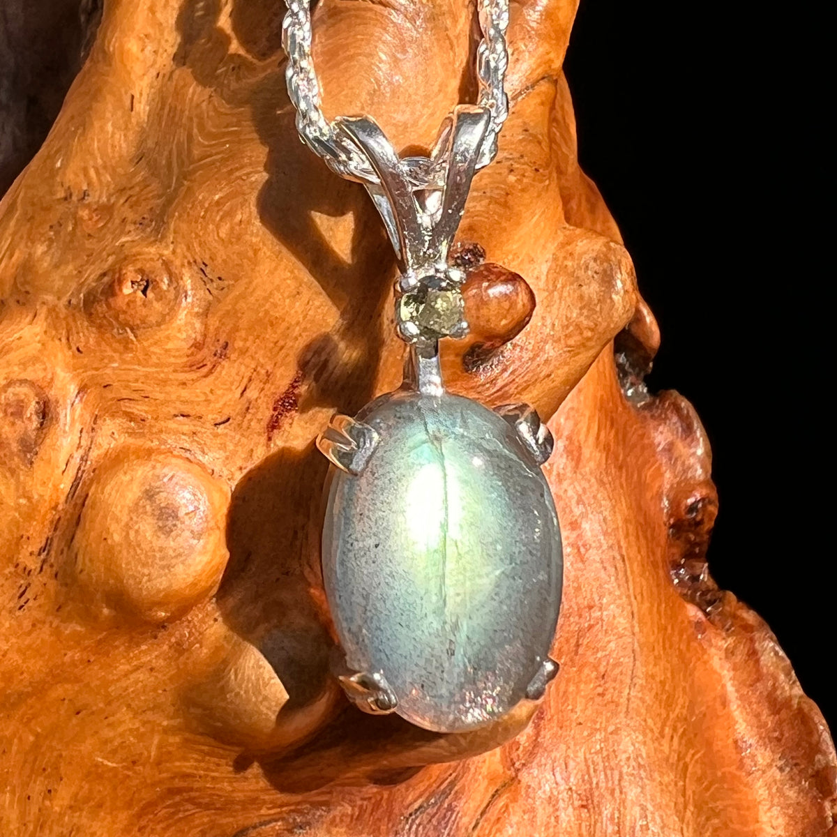 Labradorite & Moldavite Pendant Sterling Silver #8889-Moldavite Life