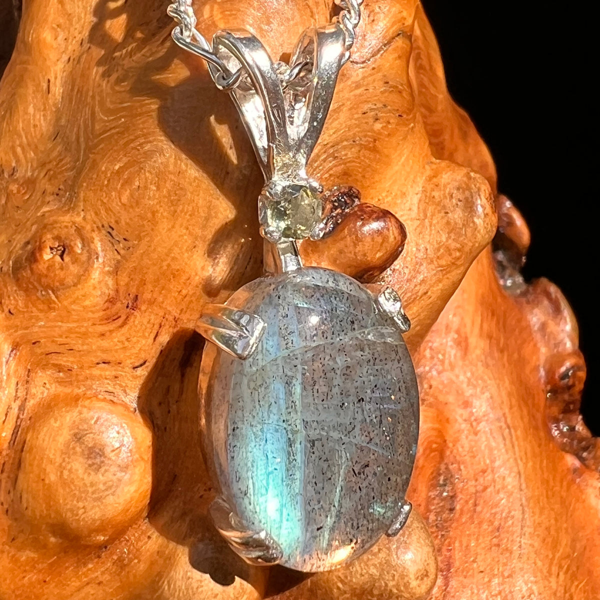 Labradorite & Moldavite Pendant Sterling Silver #8890-Moldavite Life