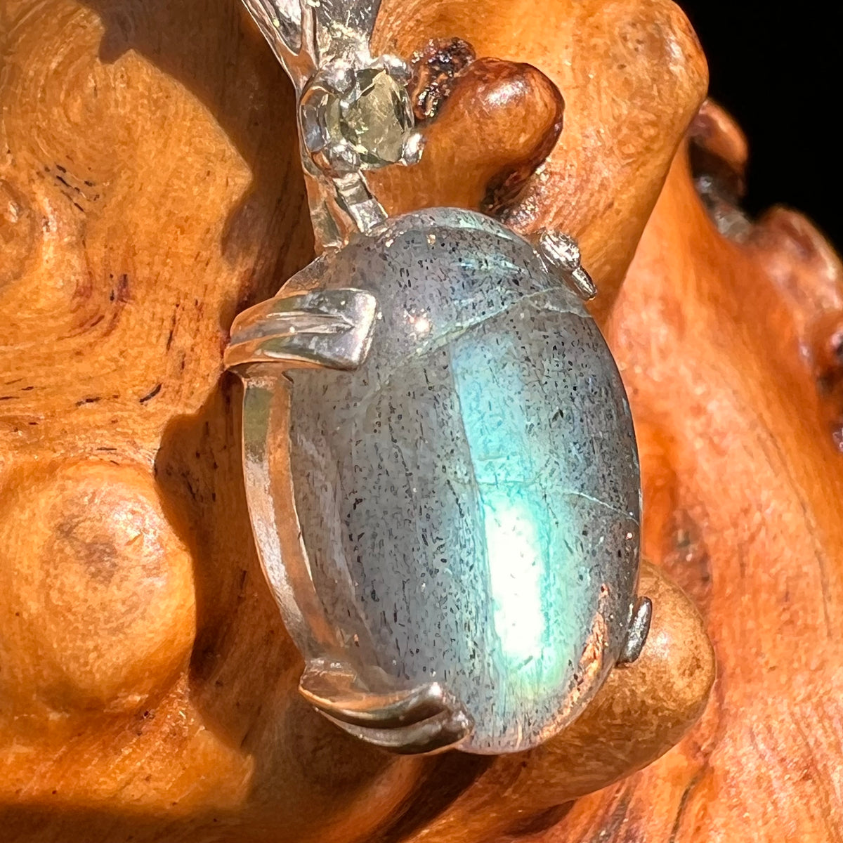 Labradorite & Moldavite Pendant Sterling Silver #8890-Moldavite Life