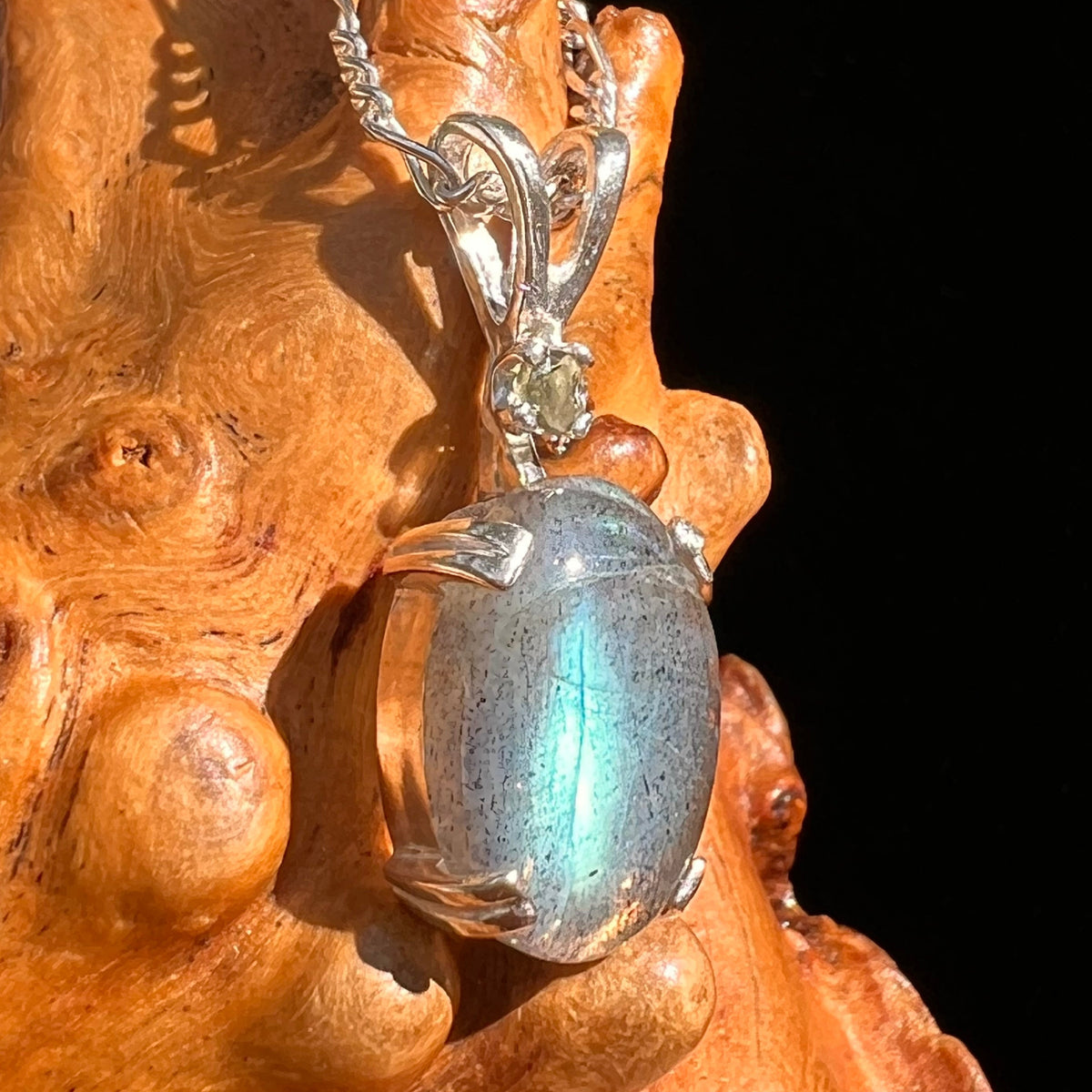Labradorite & Moldavite Pendant Sterling Silver #8890-Moldavite Life