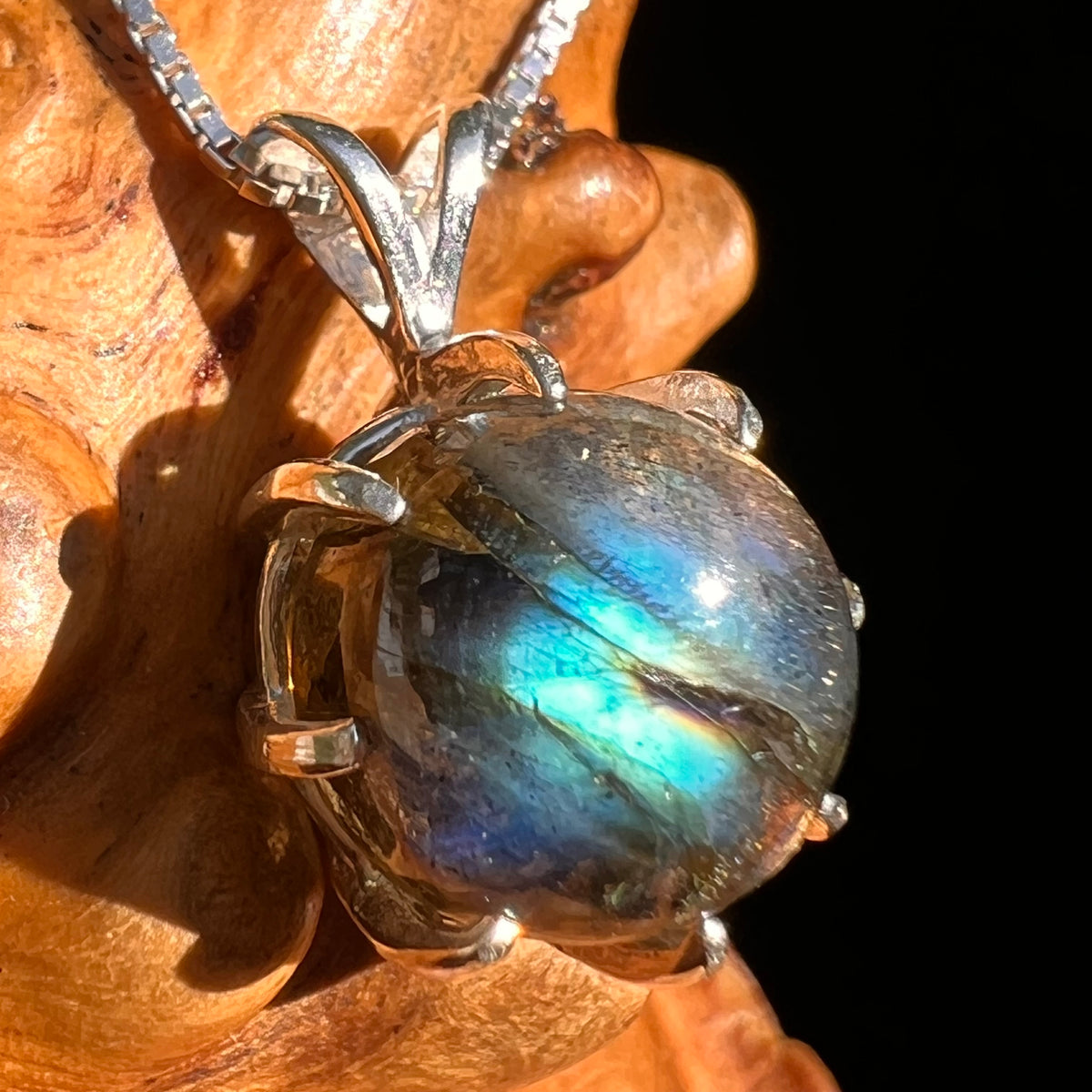 Labradorite & Moldavite Pendant Sterling Silver "Hidden Gem" #8892-Moldavite Life