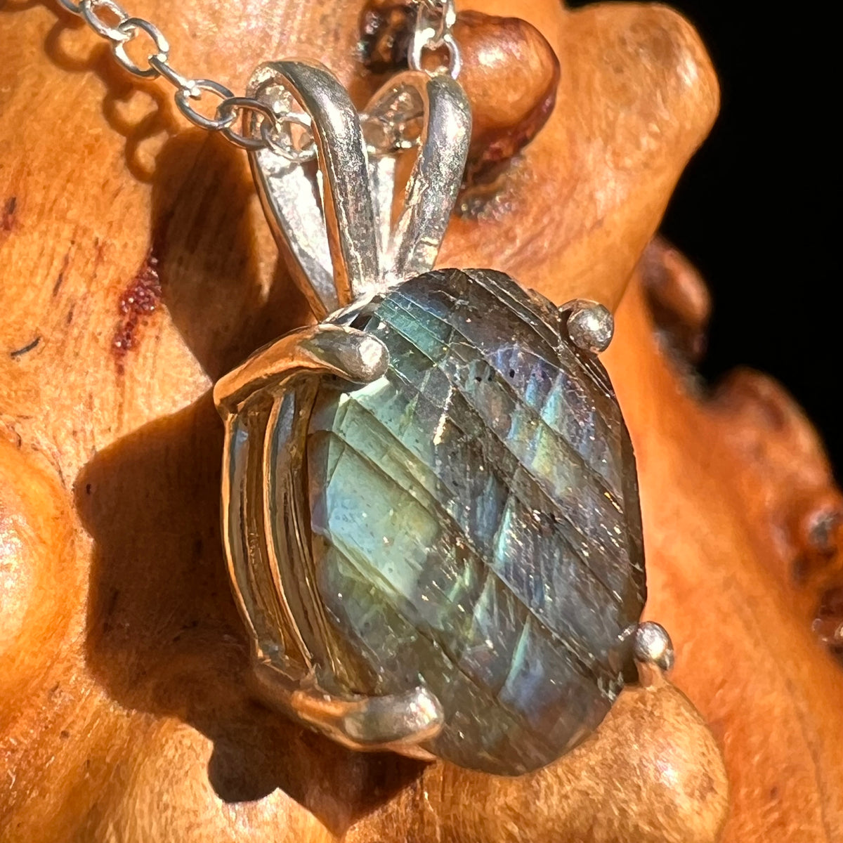 Labradorite Necklace Sterling Silver #8914-Moldavite Life
