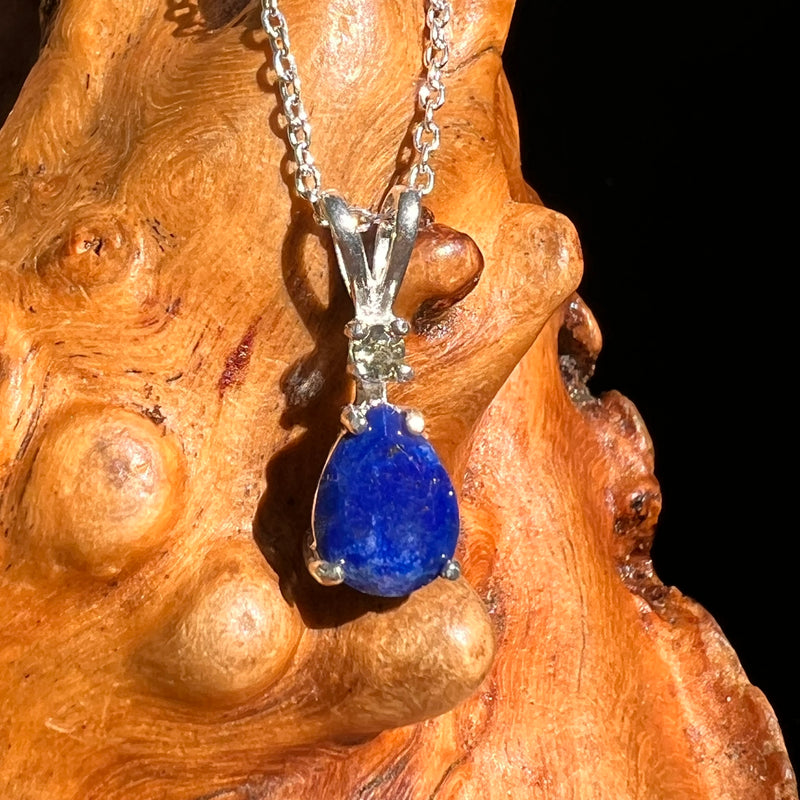 Lapis Lazuli & Moldavite Necklace Sterling Silver #8555-Moldavite Life