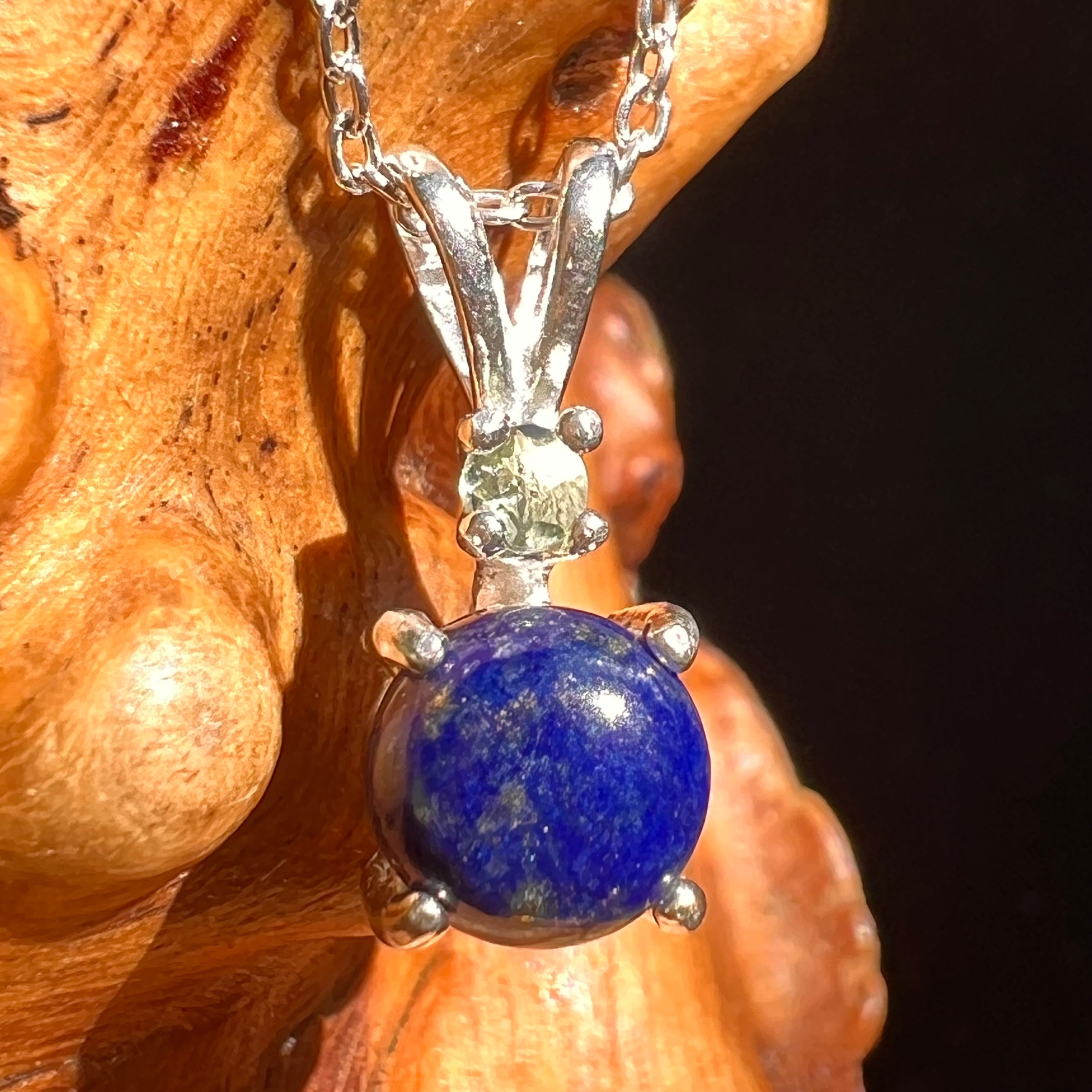 Lapis Lazuli & Moldavite Necklace Sterling Silver #8556-Moldavite Life