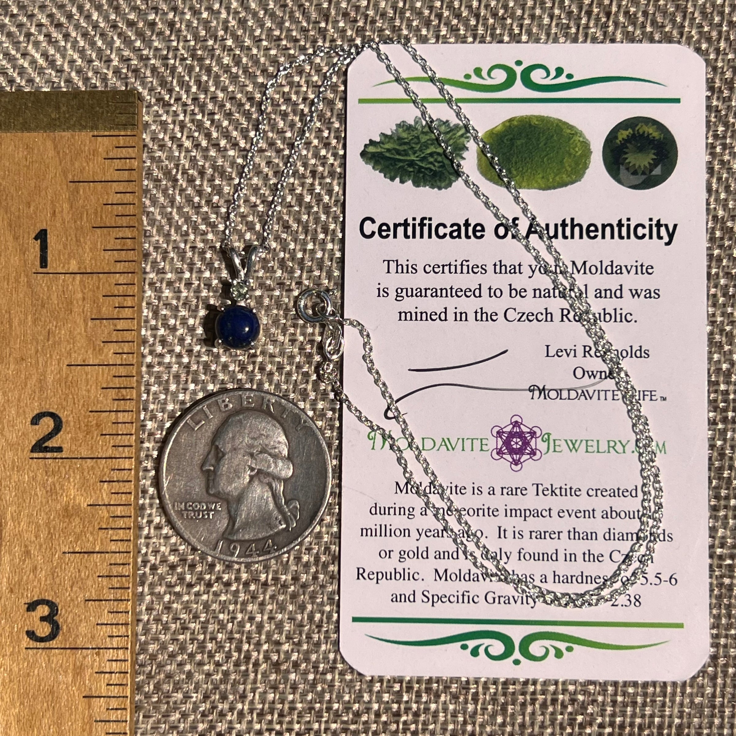 Lapis Lazuli & Moldavite Necklace Sterling Silver #8556-Moldavite Life