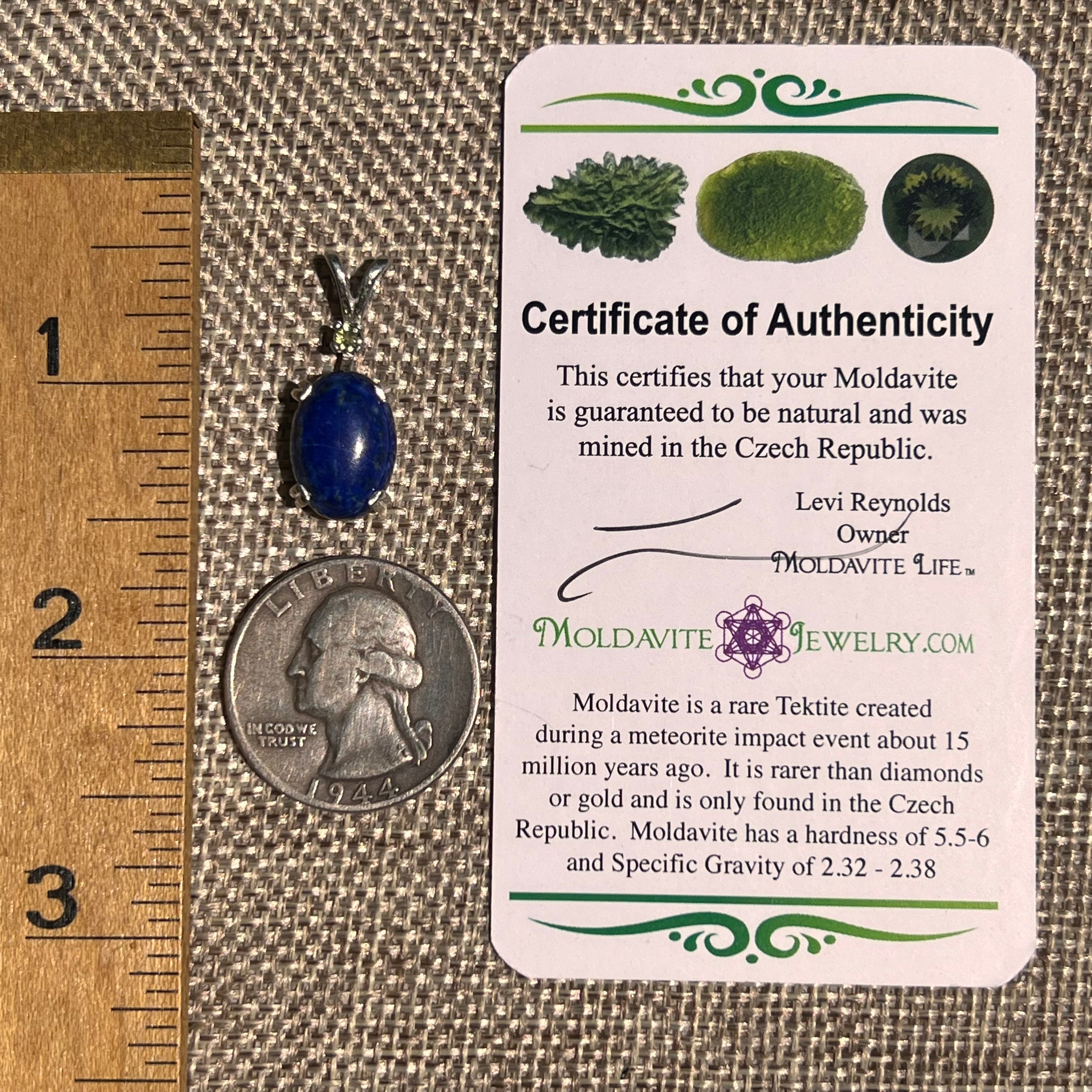Lapis Lazuli & Moldavite Pendant Sterling Silver #8551-Moldavite Life