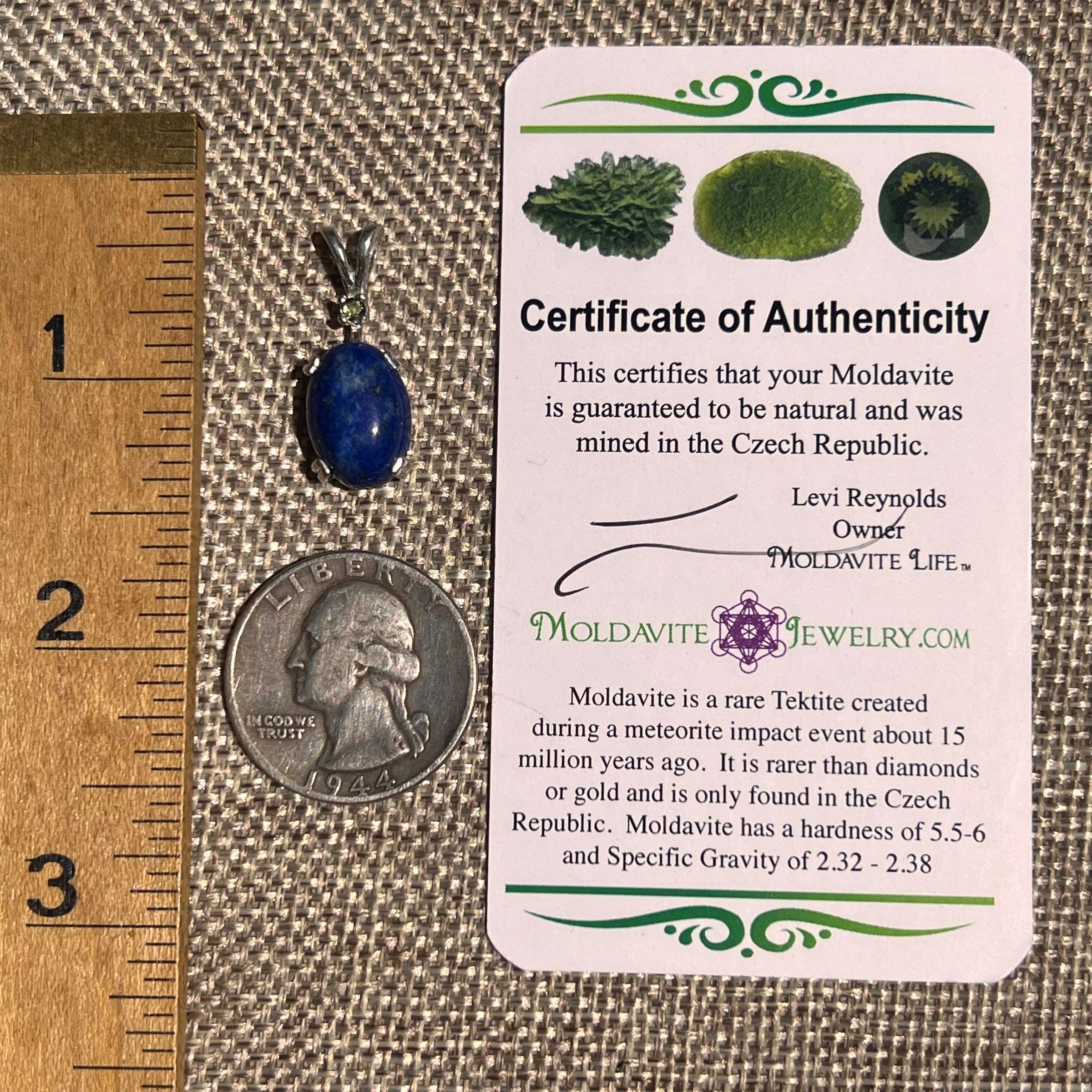 Lapis Lazuli & Moldavite Pendant Sterling Silver #8552-Moldavite Life