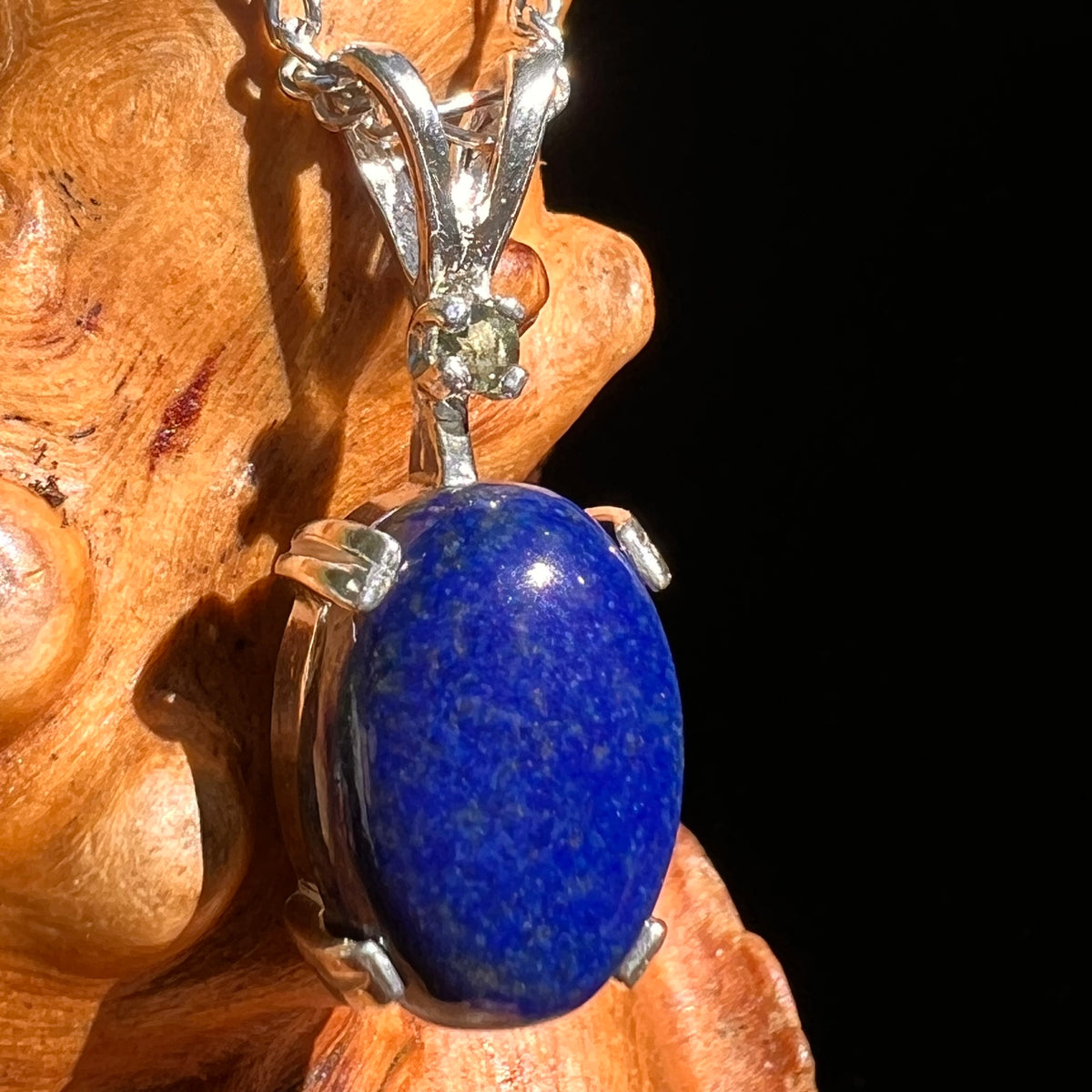 Lapis Lazuli & Moldavite Pendant Sterling Silver #8553-Moldavite Life