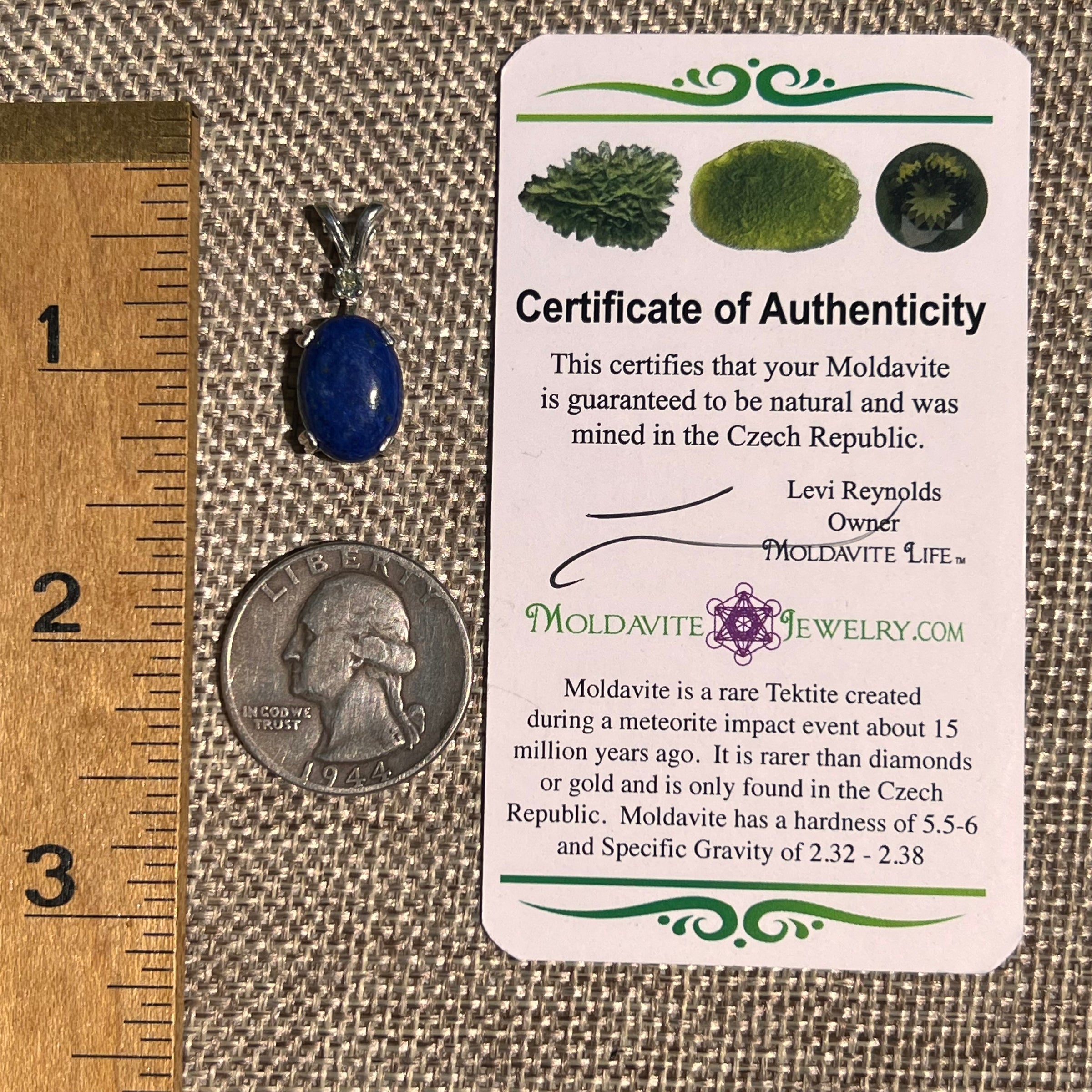 Lapis Lazuli & Moldavite Pendant Sterling Silver #8554-Moldavite Life