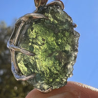 Large Raw Moldavite Pendant Sterling Silver #7511-Moldavite Life