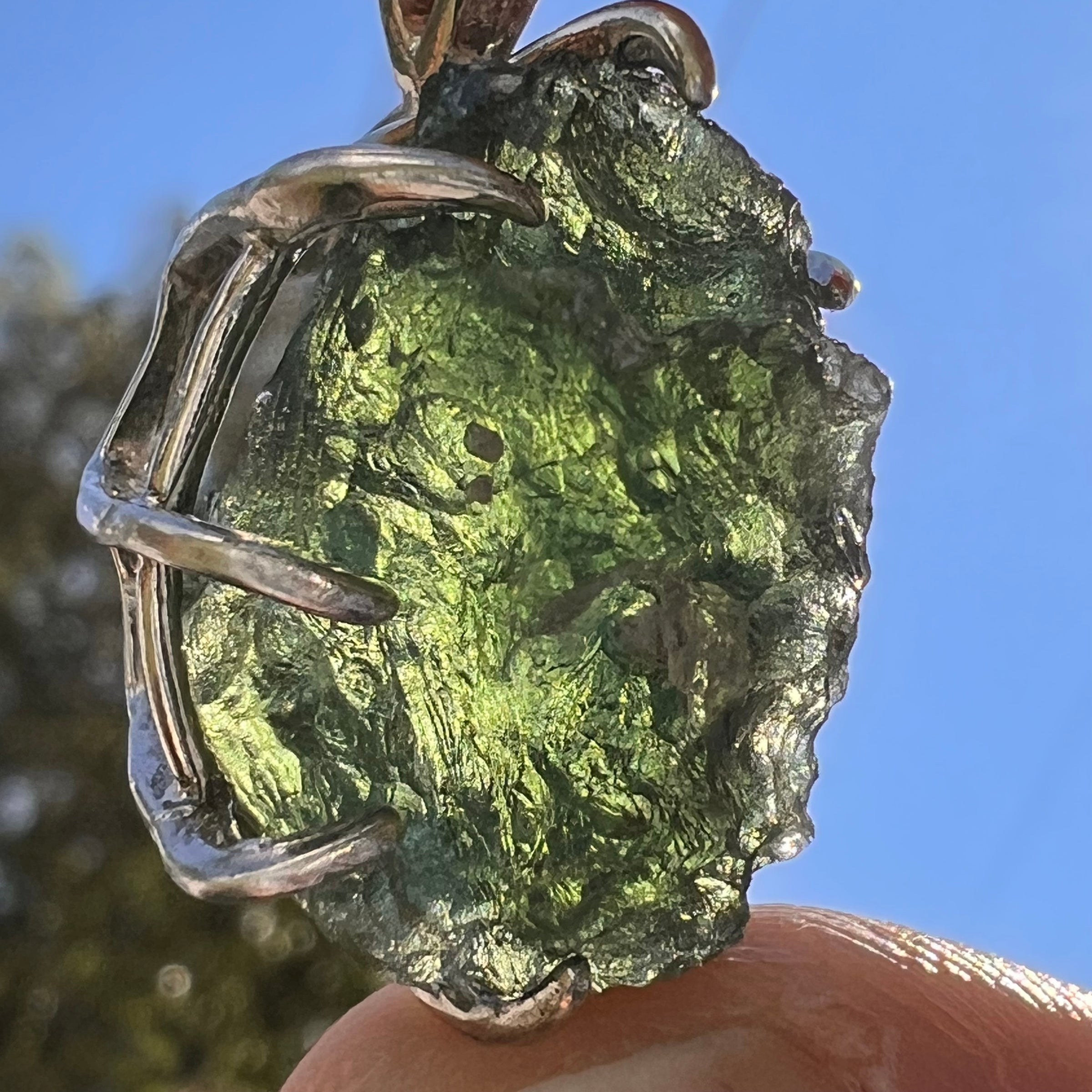 Large Raw Moldavite Pendant Sterling Silver #7511-Moldavite Life