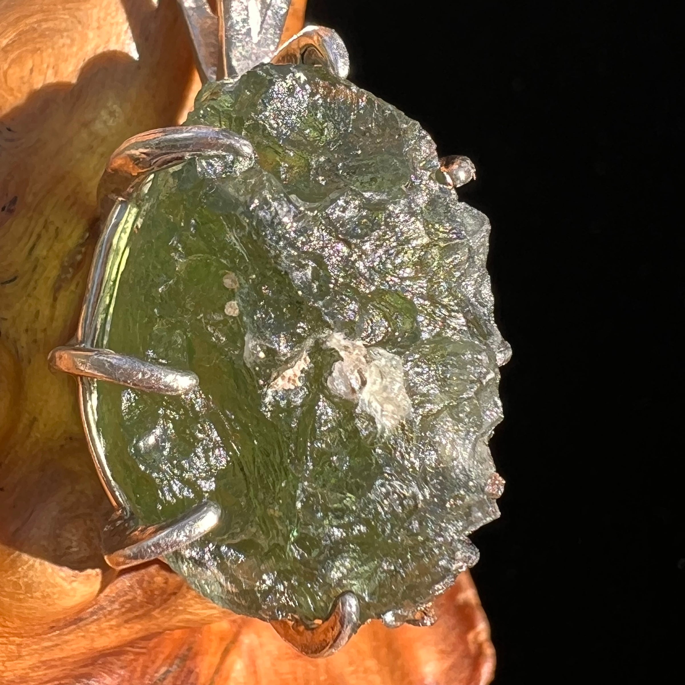 Large Raw Moldavite Pendant Sterling Silver #7511-Moldavite Life