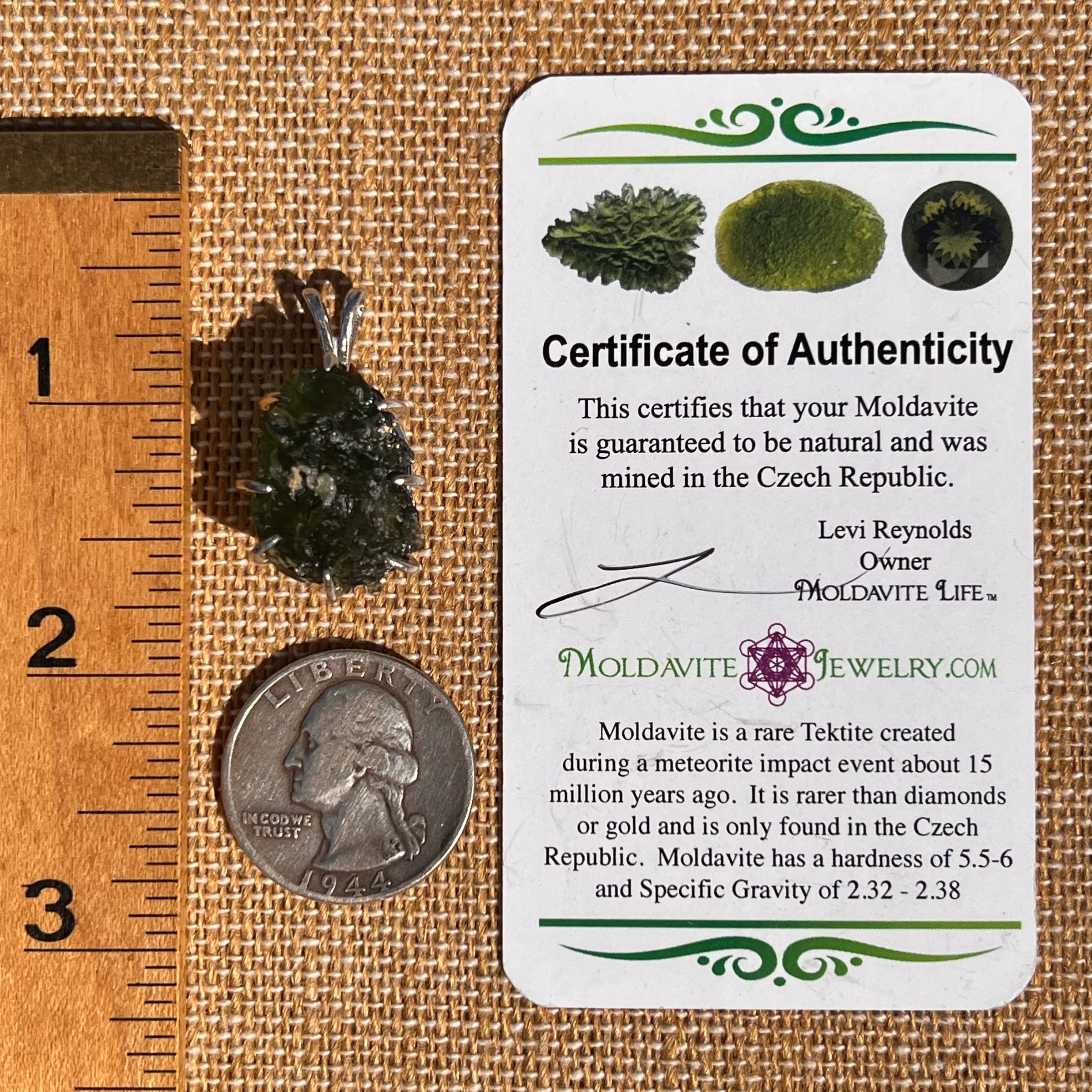 Large Raw Moldavite Pendant Sterling Silver #7511-Moldavite Life