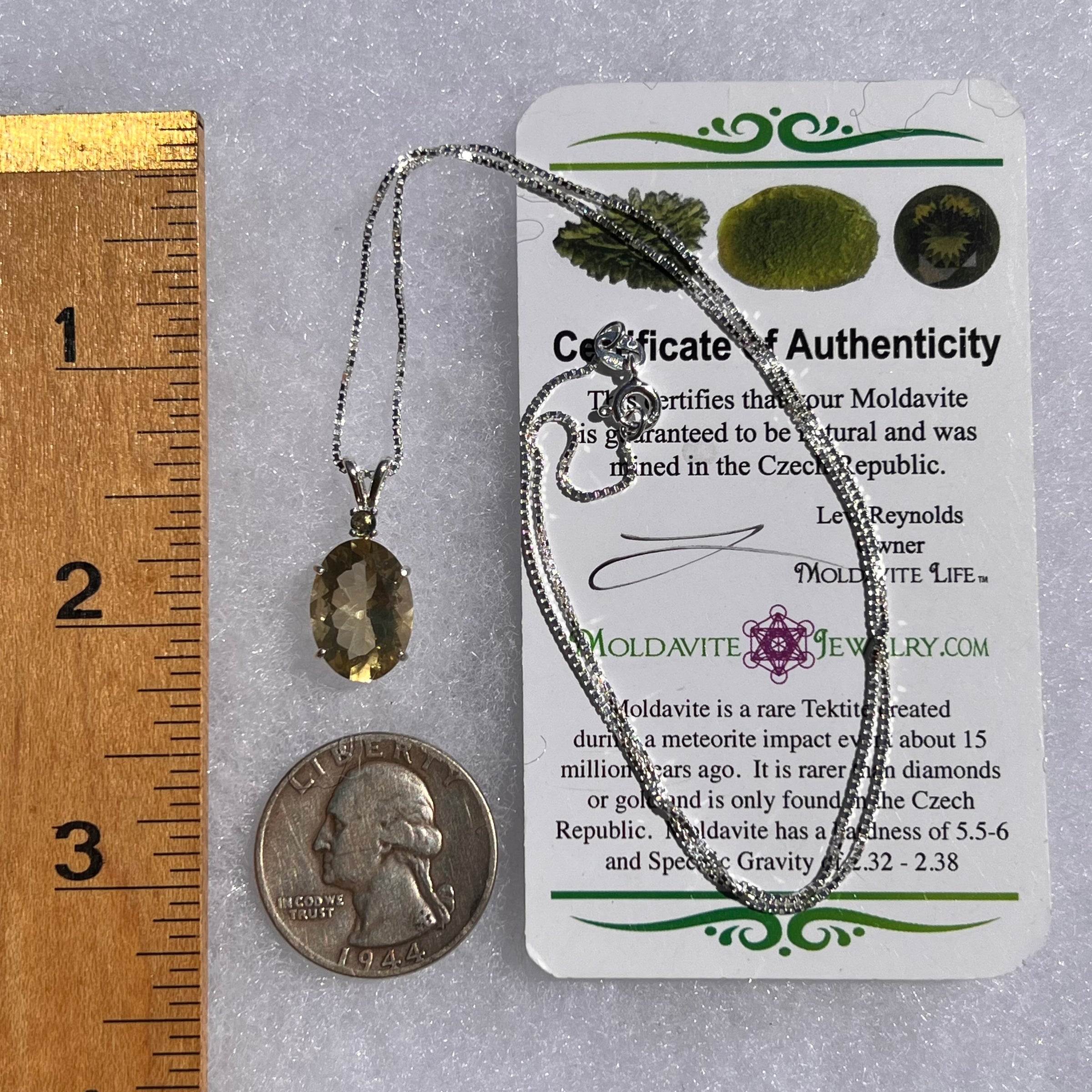 Lemon Quartz & Moldavite Necklace Sterling Silver #6262-Moldavite Life