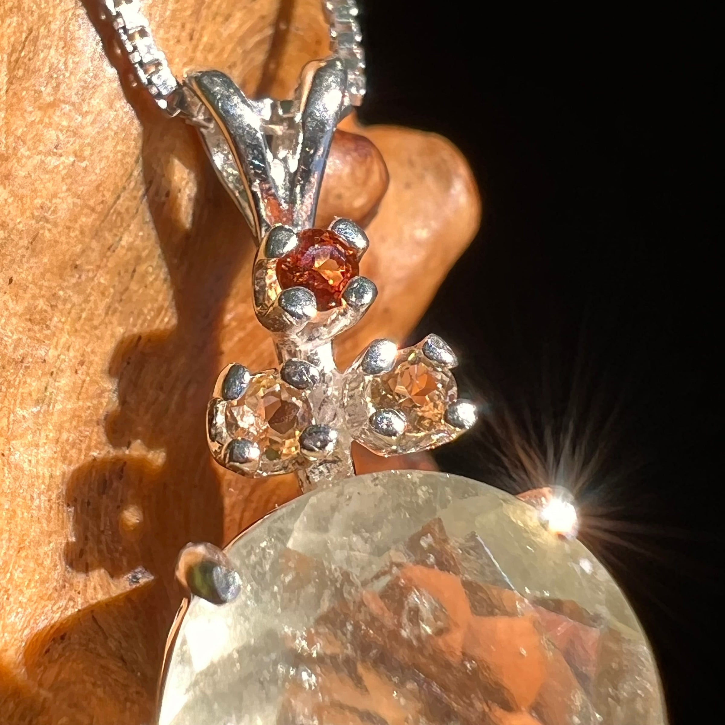 Libyan Desert Glass & Faceted Garnet Necklace Sterling #5175-Moldavite Life