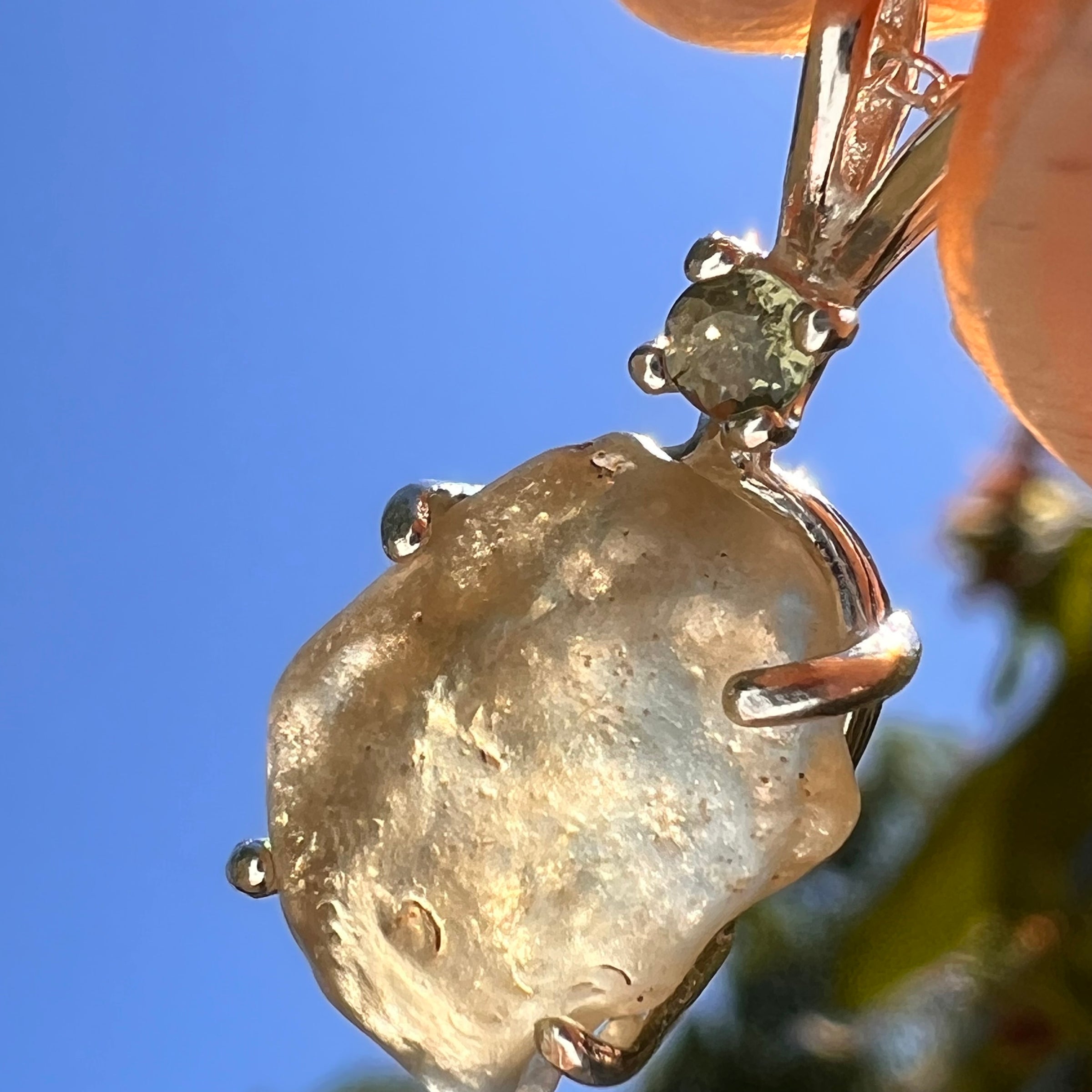 Libyan Desert Glass & Moldavite Necklace Sterling #8401-Moldavite Life