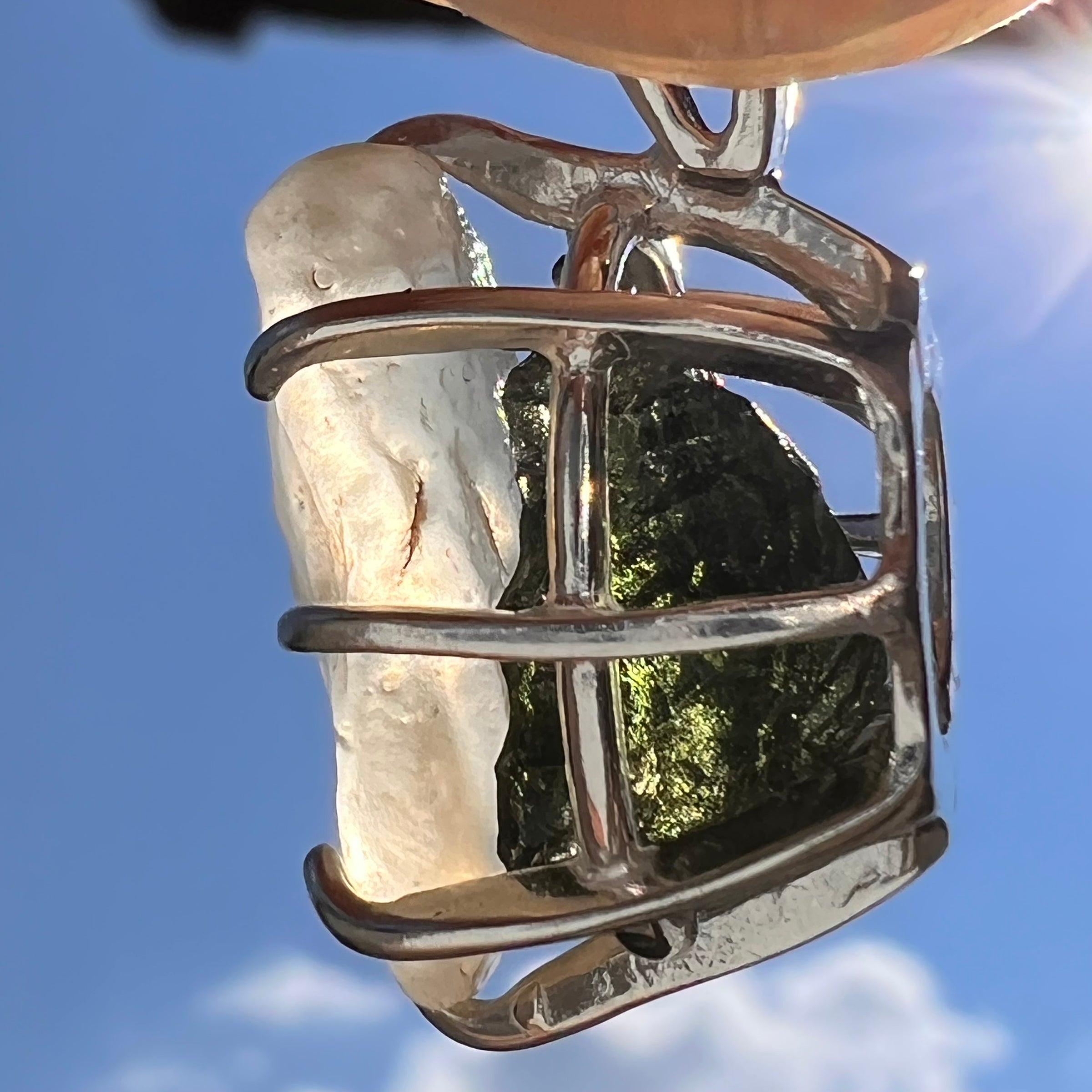 Libyan Desert Glass & Moldavite Pendant Sterling #7545-Moldavite Life