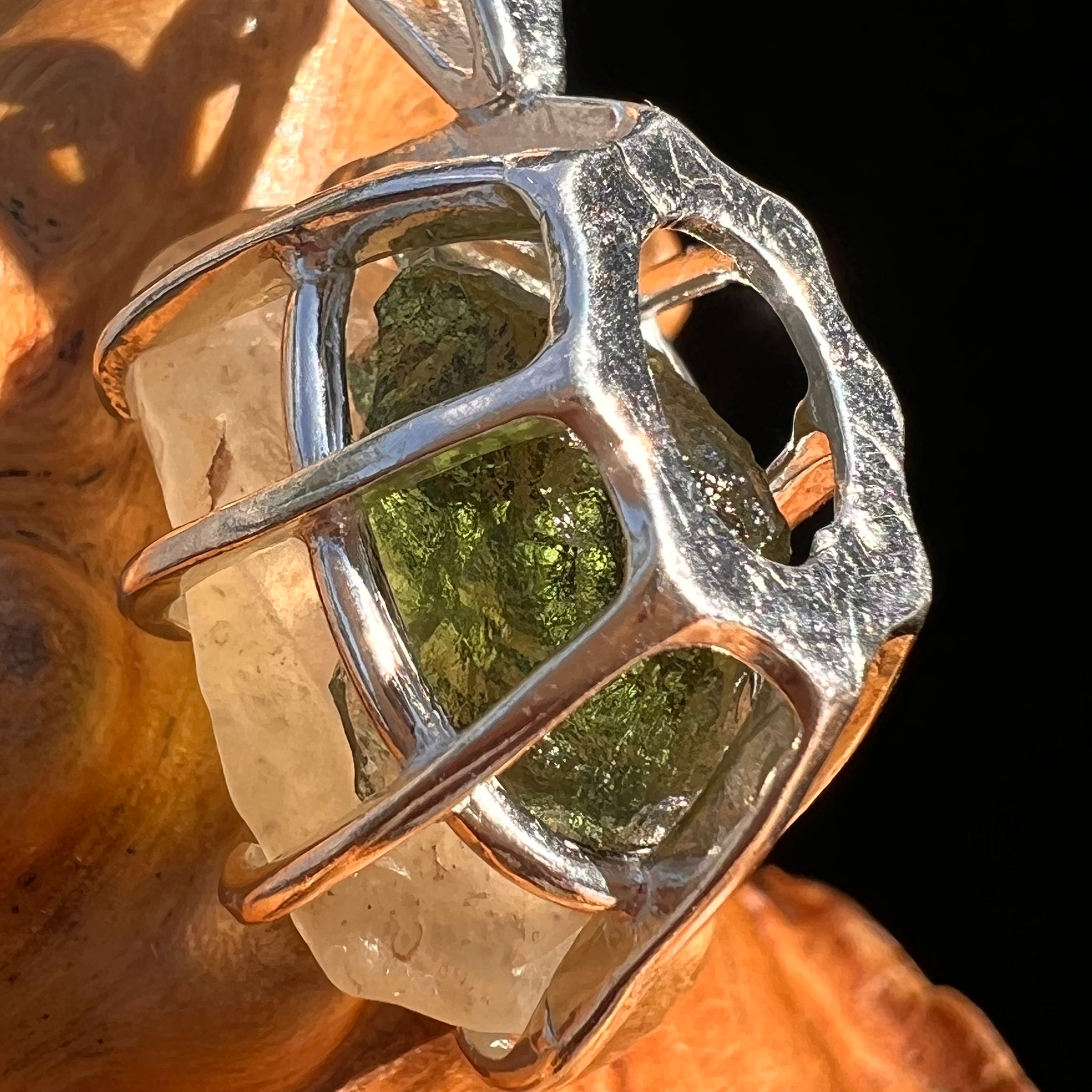 Libyan Desert Glass & Moldavite Pendant Sterling #7545-Moldavite Life