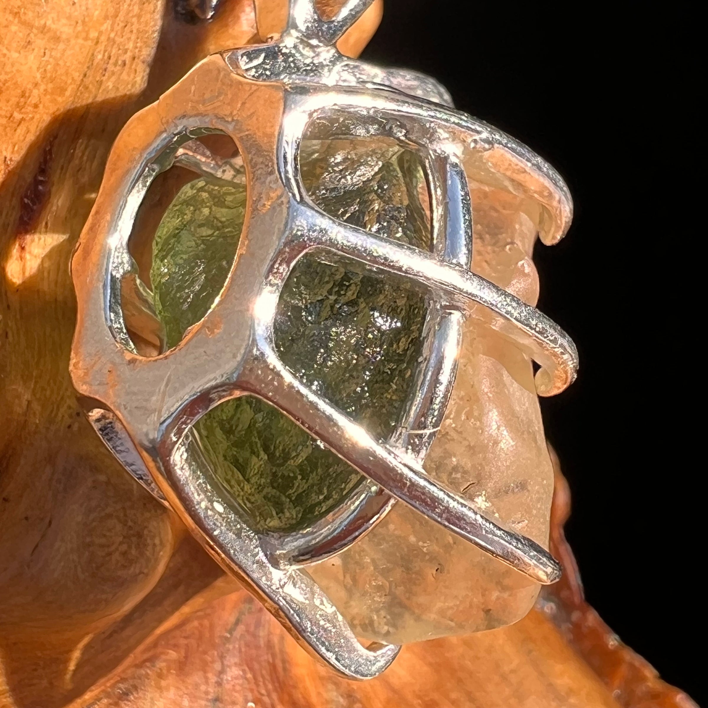 Libyan Desert Glass & Moldavite Pendant Sterling #7545-Moldavite Life