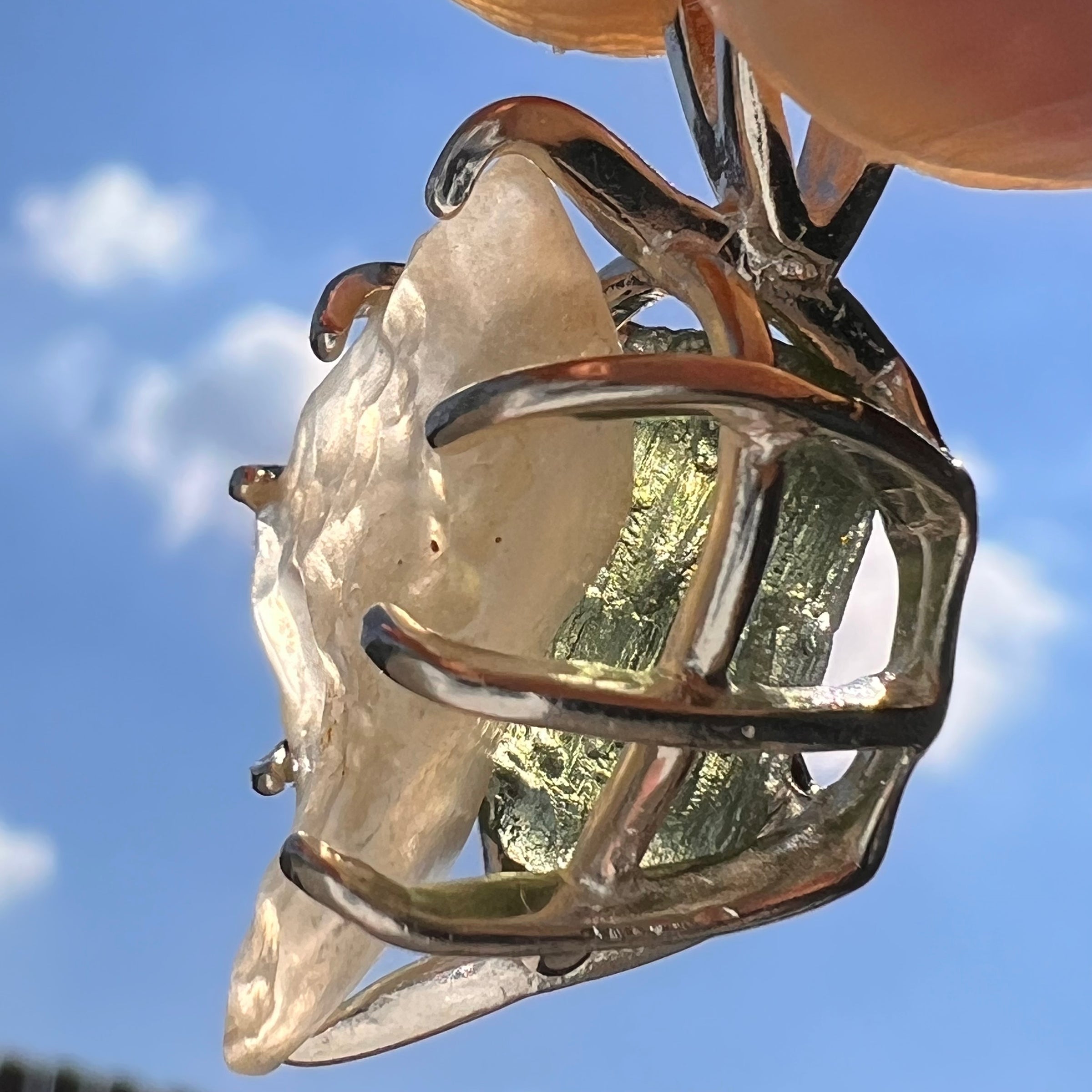 Libyan Desert Glass & Moldavite Pendant Sterling #7546-Moldavite Life