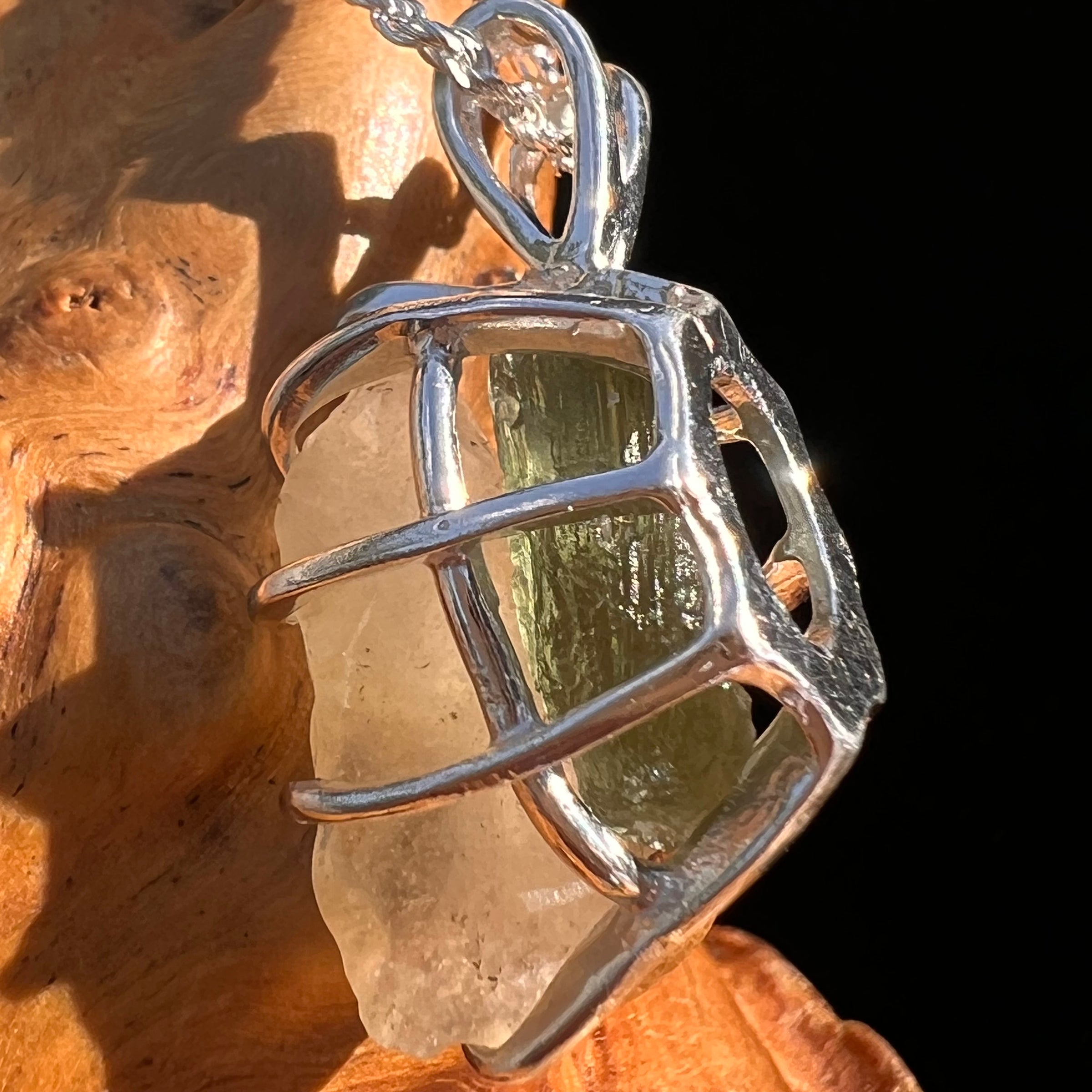 Libyan Desert Glass & Moldavite Pendant Sterling #7546-Moldavite Life