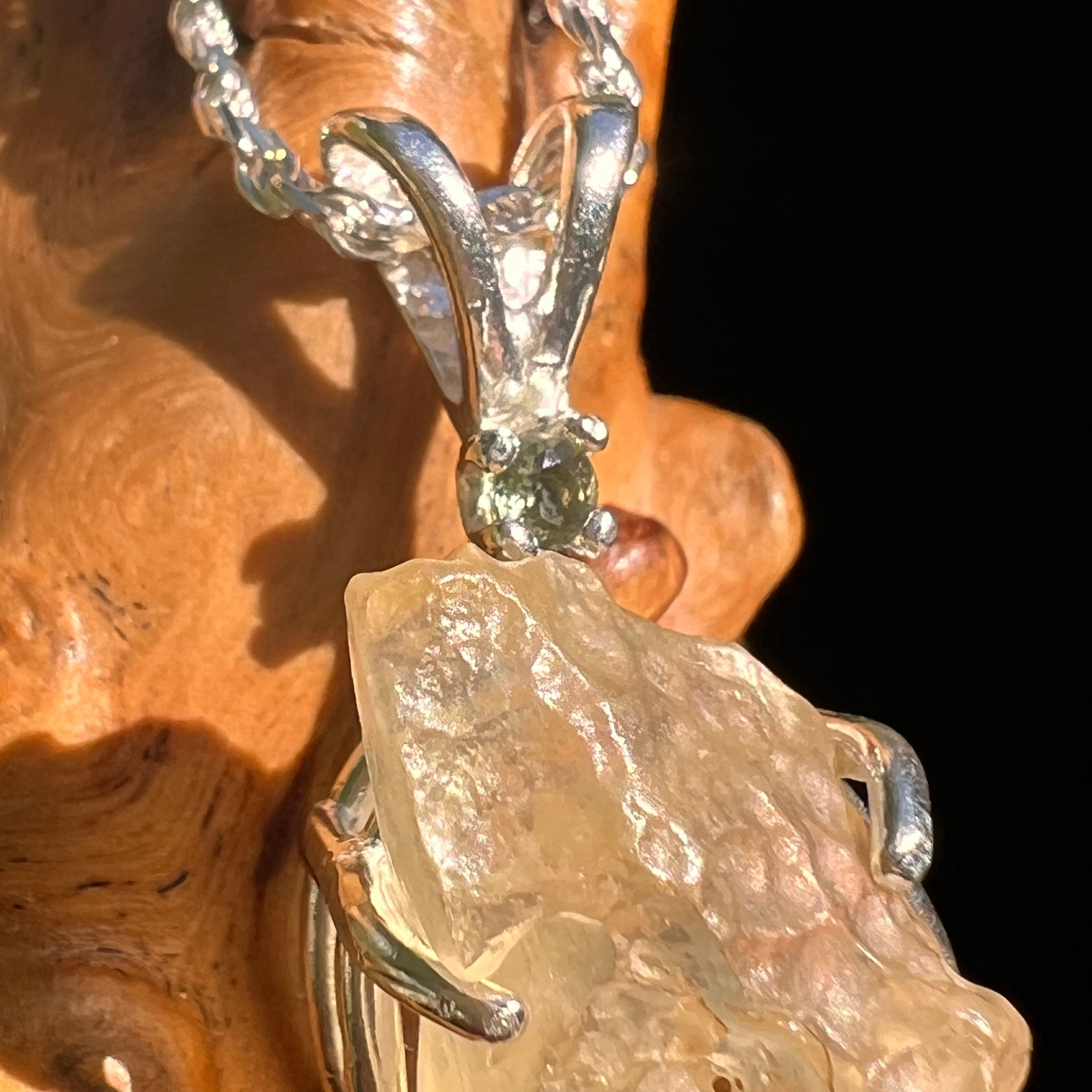 Libyan Desert Glass & Moldavite Pendant Sterling #8408-Moldavite Life