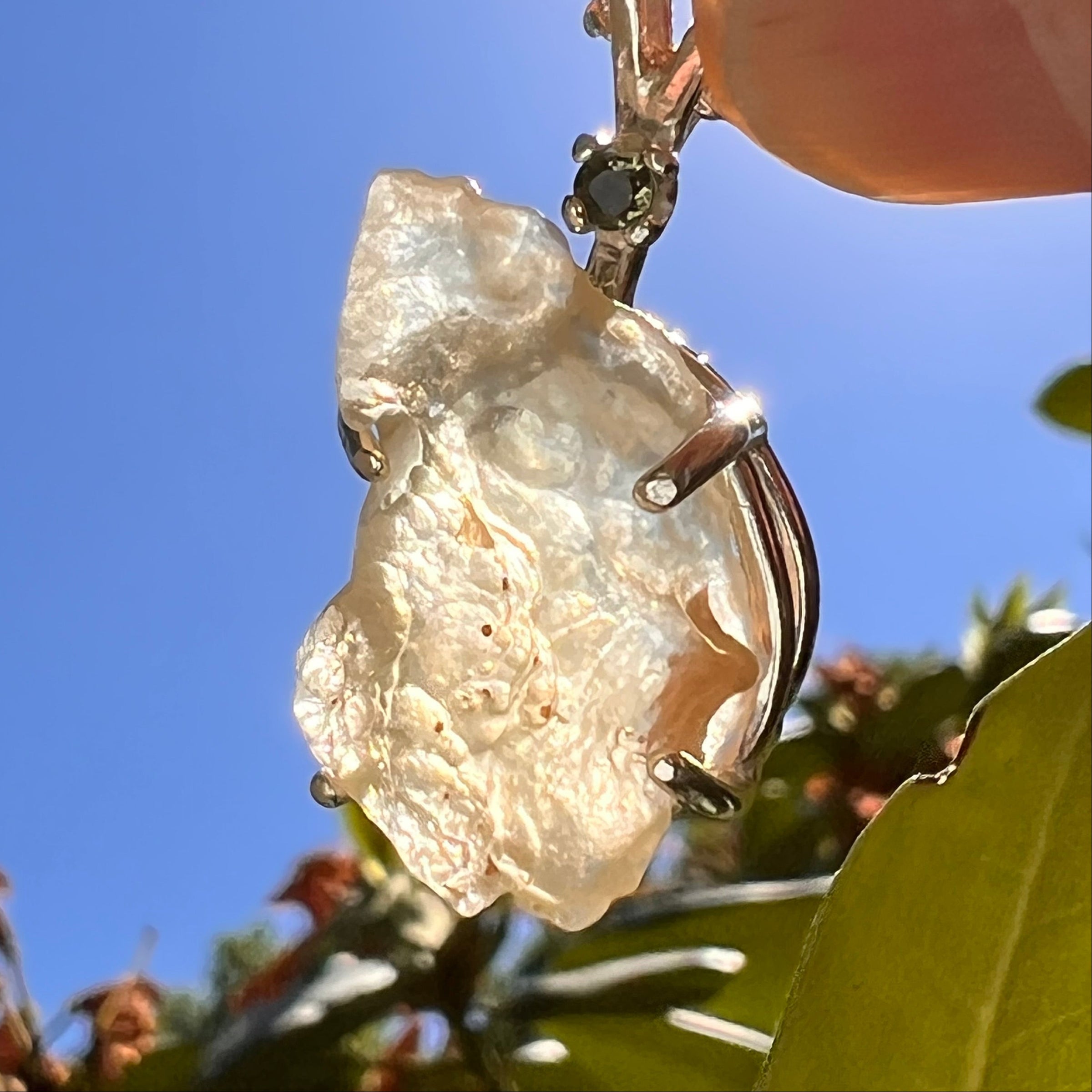 Libyan Desert Glass & Moldavite Pendant Sterling #8408-Moldavite Life