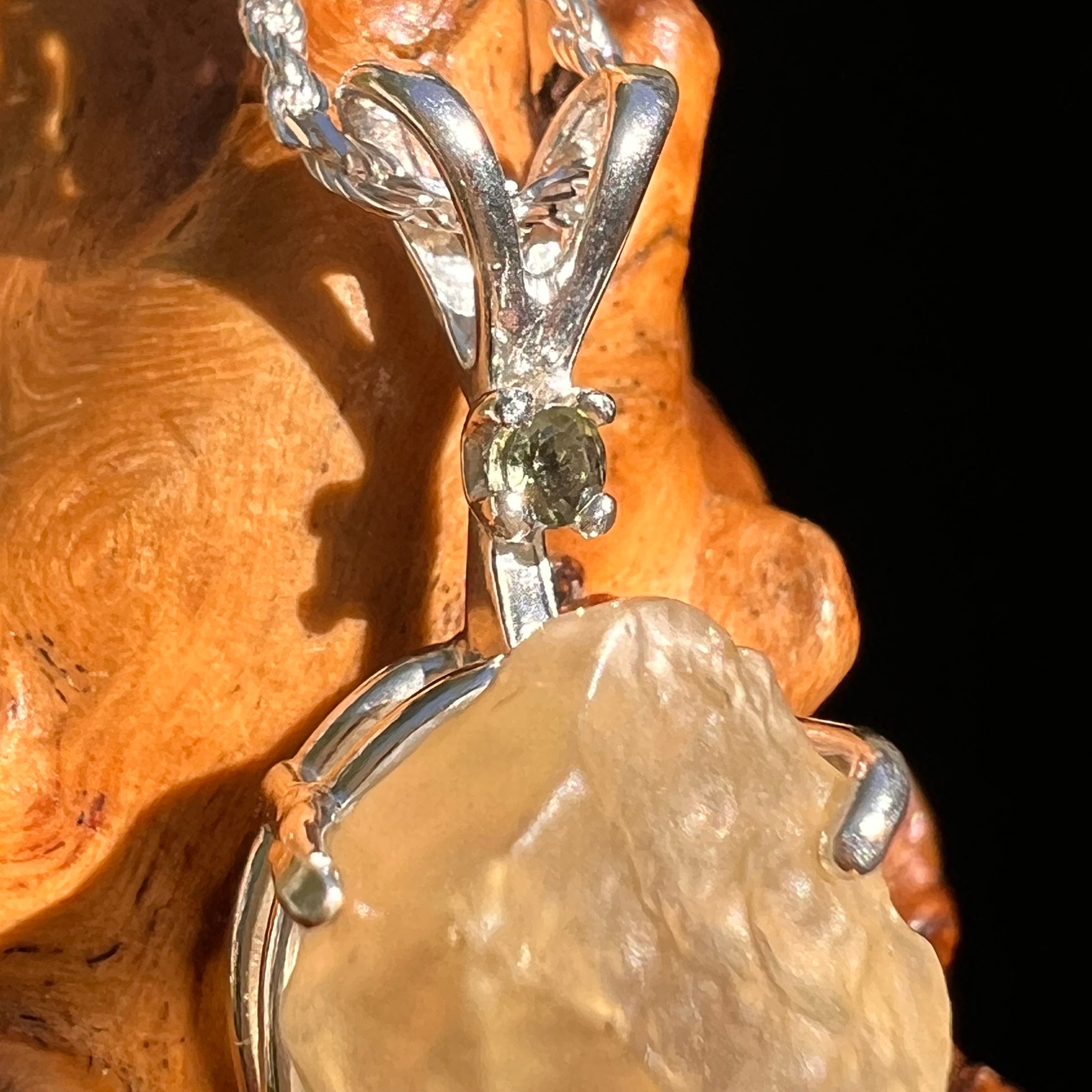 Libyan Desert Glass & Moldavite Pendant Sterling #8409-Moldavite Life