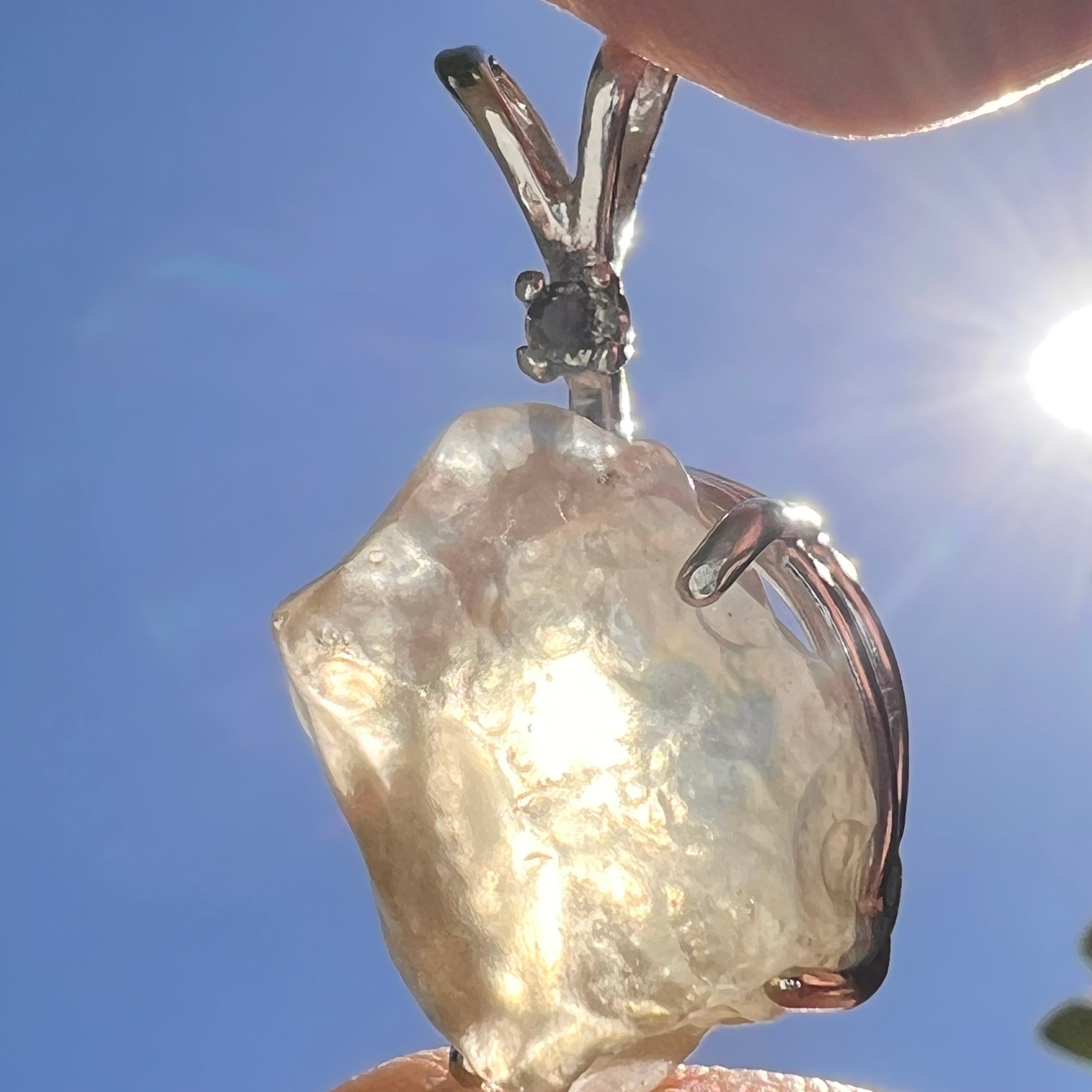 Libyan Desert Glass & Moldavite Pendant Sterling #8409-Moldavite Life