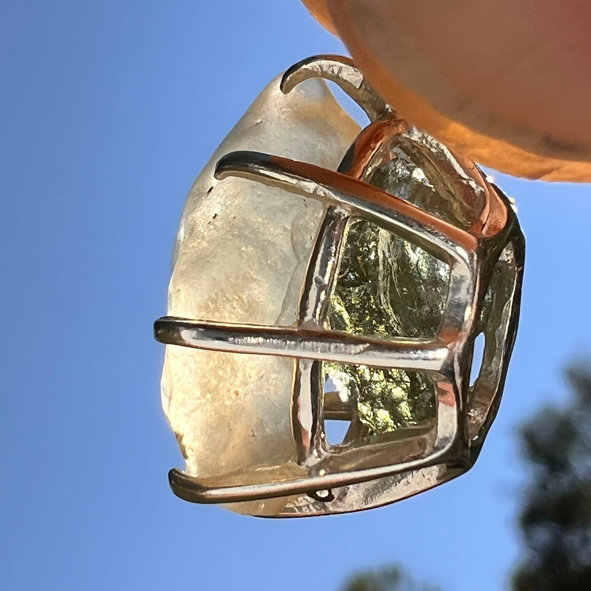 Libyan Desert Glass & Moldavite Pendant Sterling #8928-Moldavite Life